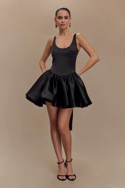 Felicia Satin Mini Dress With Bow - Black sold by Meshki