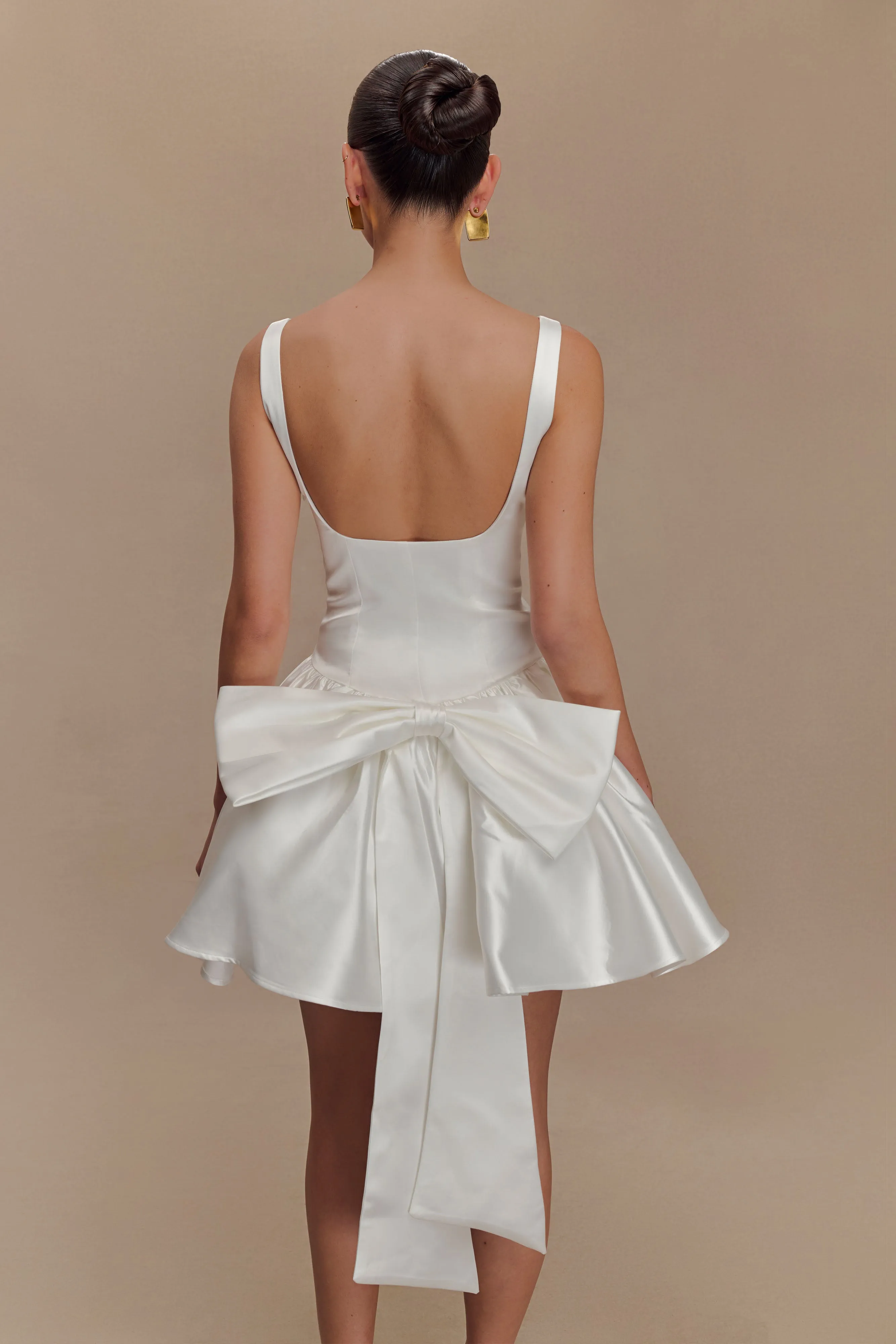 Felicia Satin Mini Dress With Bow - White sold by Meshki product image thumbnail 5