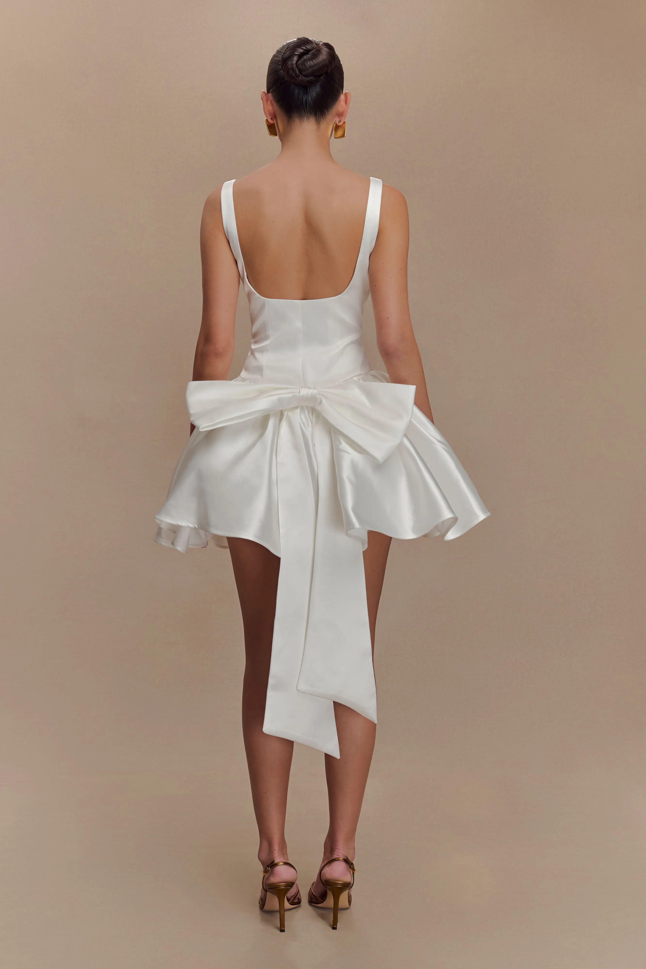Felicia Satin Mini Dress With Bow - White sold by Meshki product image thumbnail 2