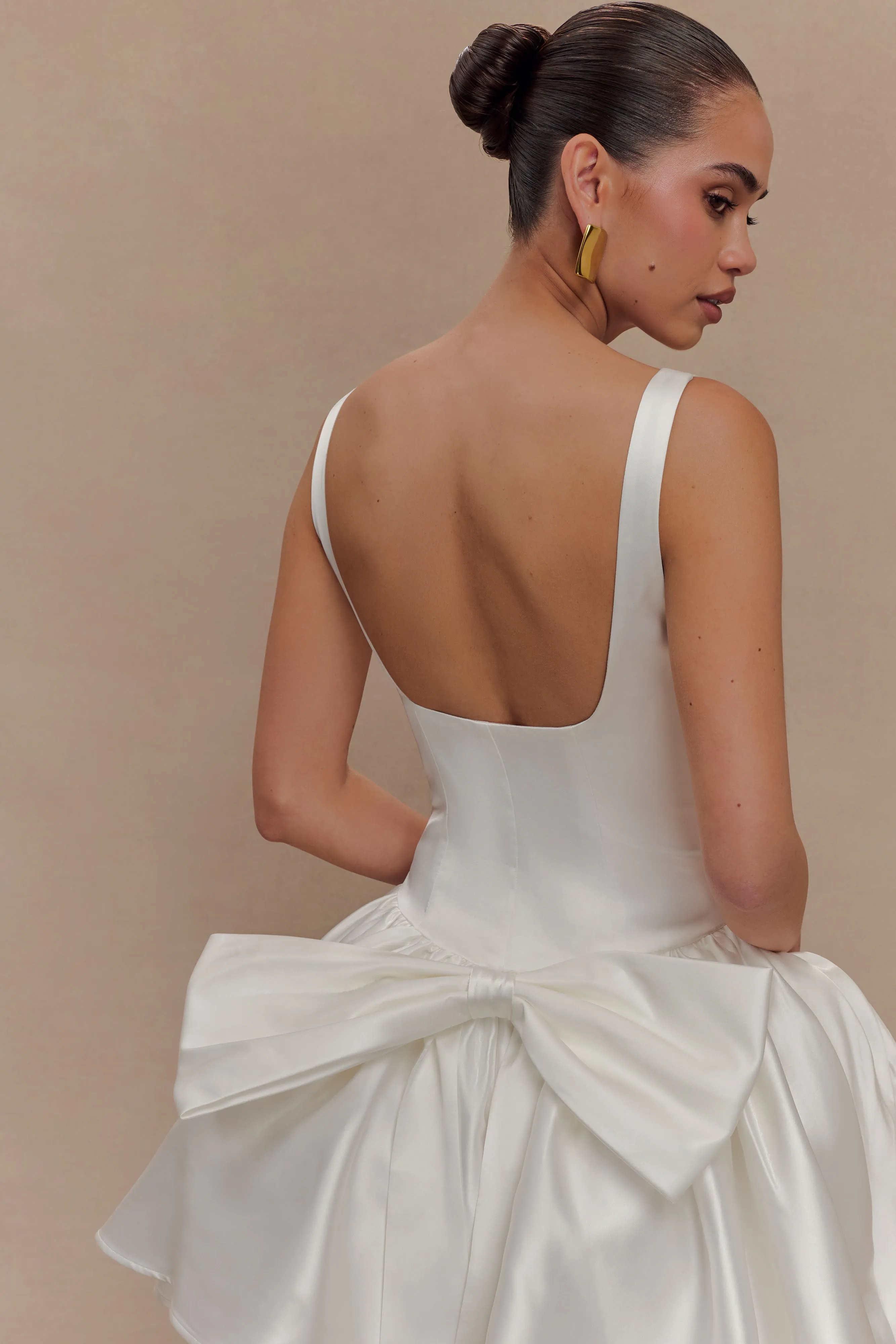 Felicia Satin Mini Dress With Bow - White sold by Meshki product image thumbnail 3