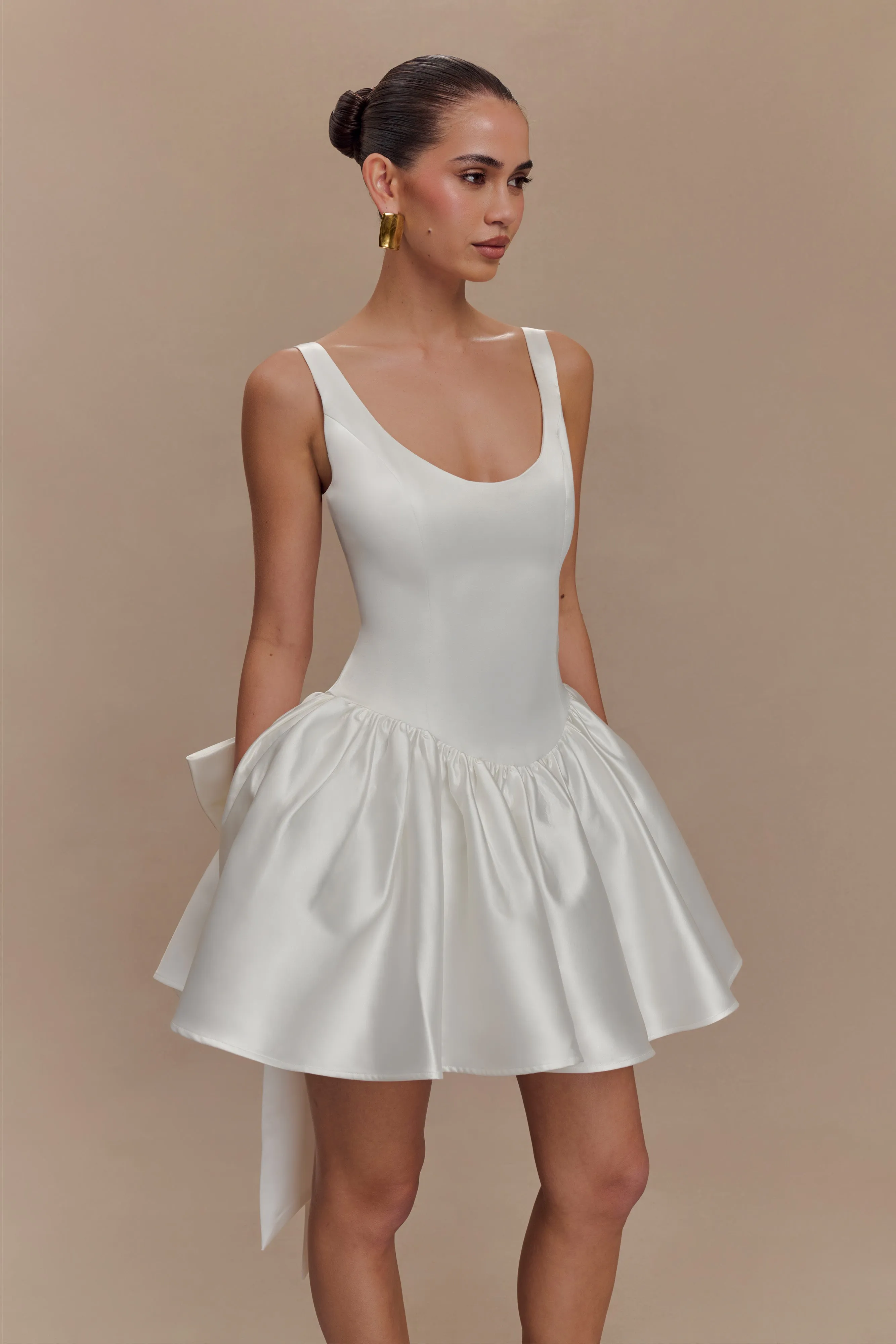 Felicia Satin Mini Dress With Bow - White sold by Meshki product image thumbnail 4
