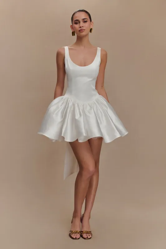 Felicia Satin Mini Dress With Bow - White sold by Meshki