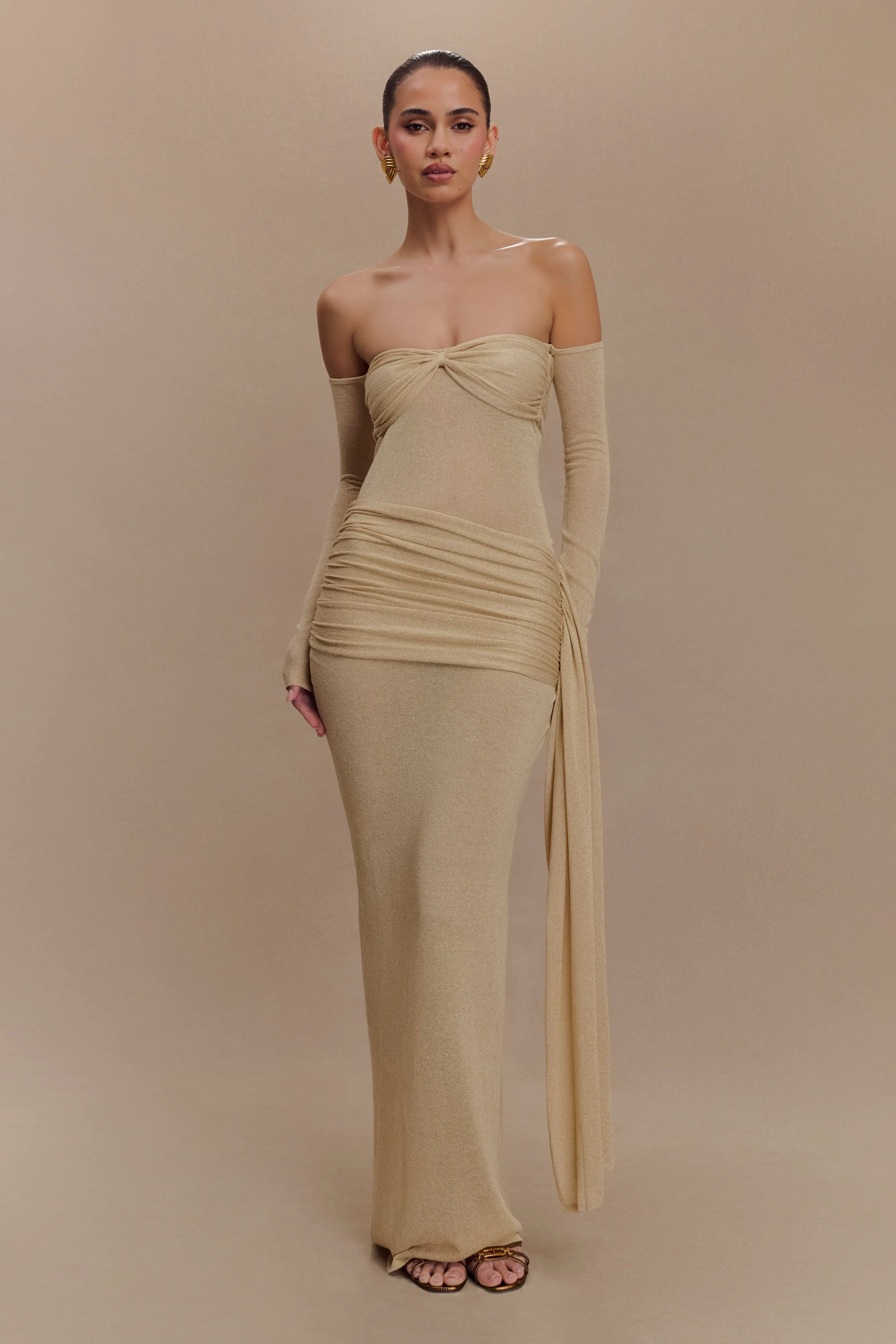 Ingrid Metallic Knit Maxi Dress - Bronze sold by Meshki