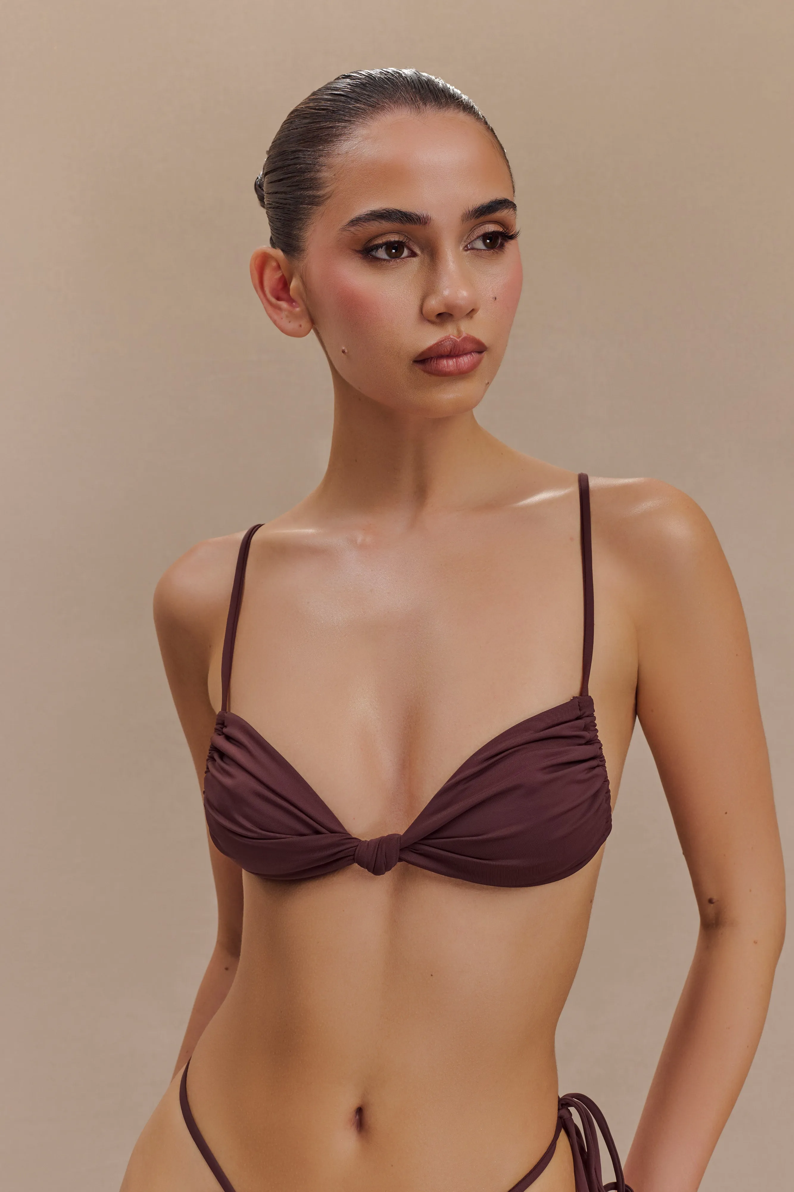 Rosmunda Ruched Bikini Top - Chocolate sold by Meshki product image thumbnail 4