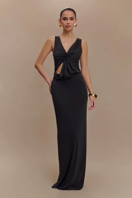 Kassidy Peached Jersey Maxi Dress - Black sold by Meshki