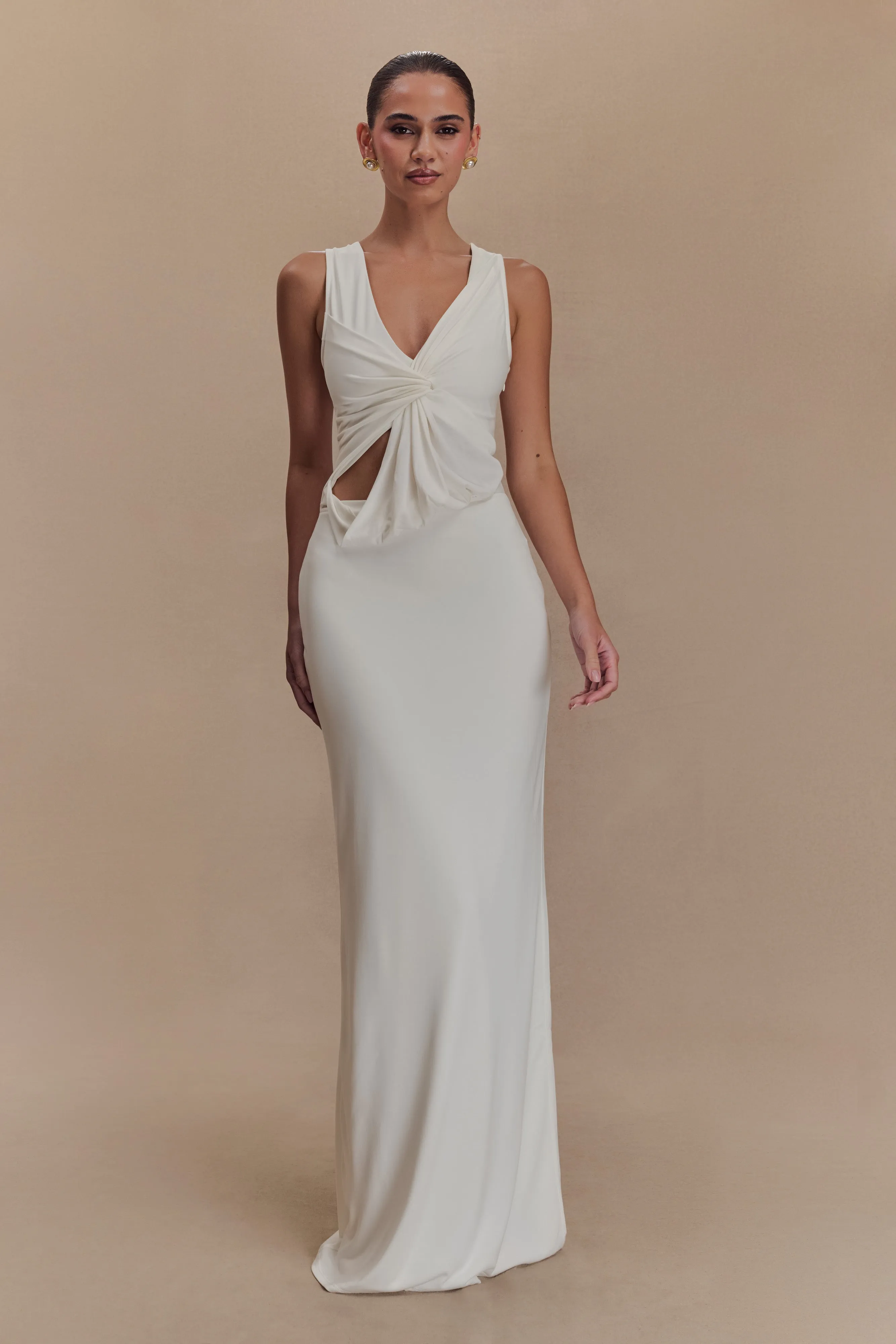 Kassidy Peached Jersey Maxi Dress - Ivory sold by Meshki product image thumbnail 5