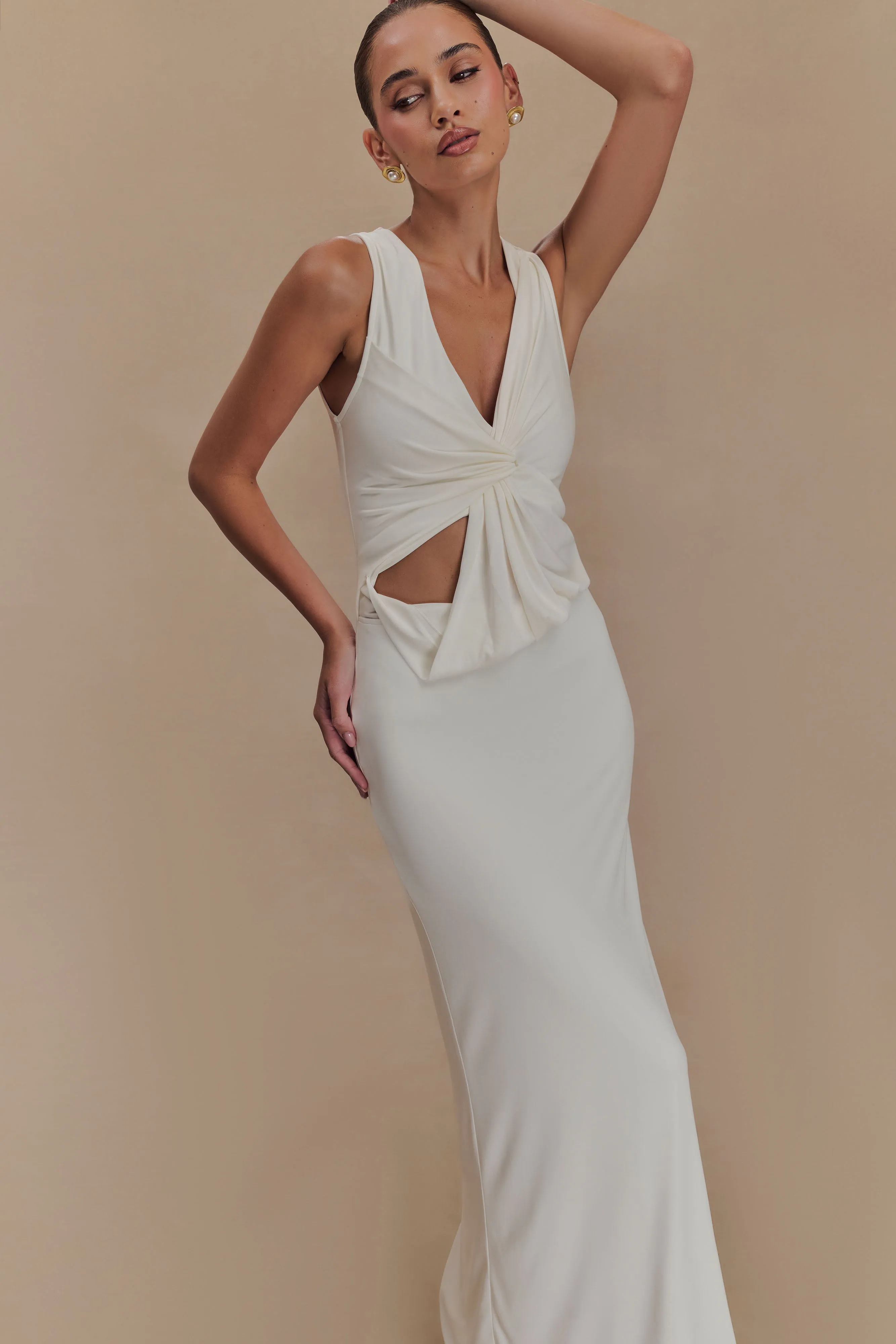 Kassidy Peached Jersey Maxi Dress - Ivory sold by Meshki product image thumbnail 3