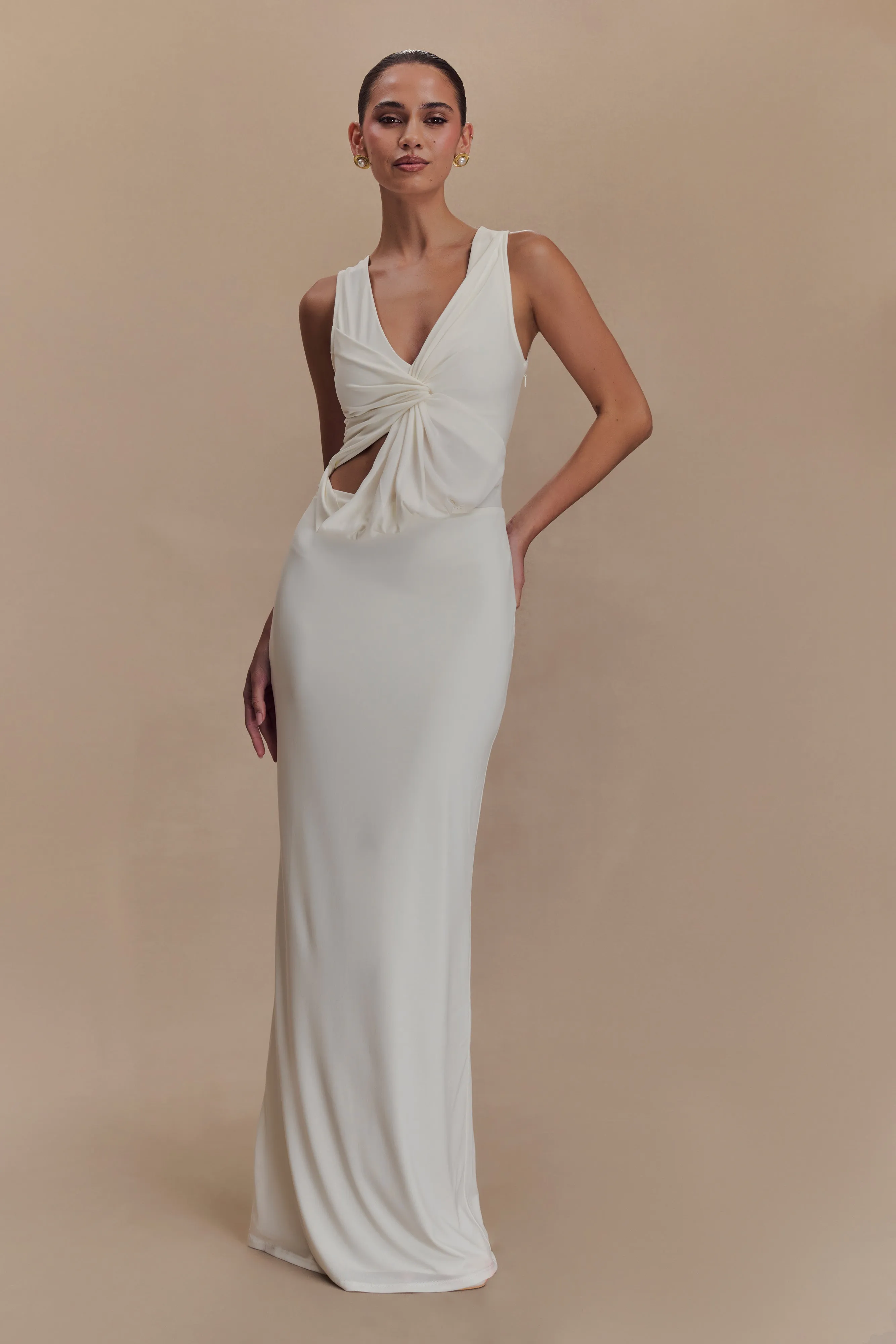 Kassidy Peached Jersey Maxi Dress - Ivory sold by Meshki