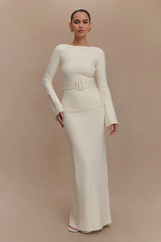 Justine Belted Knit Top - Ivory made by Meshki