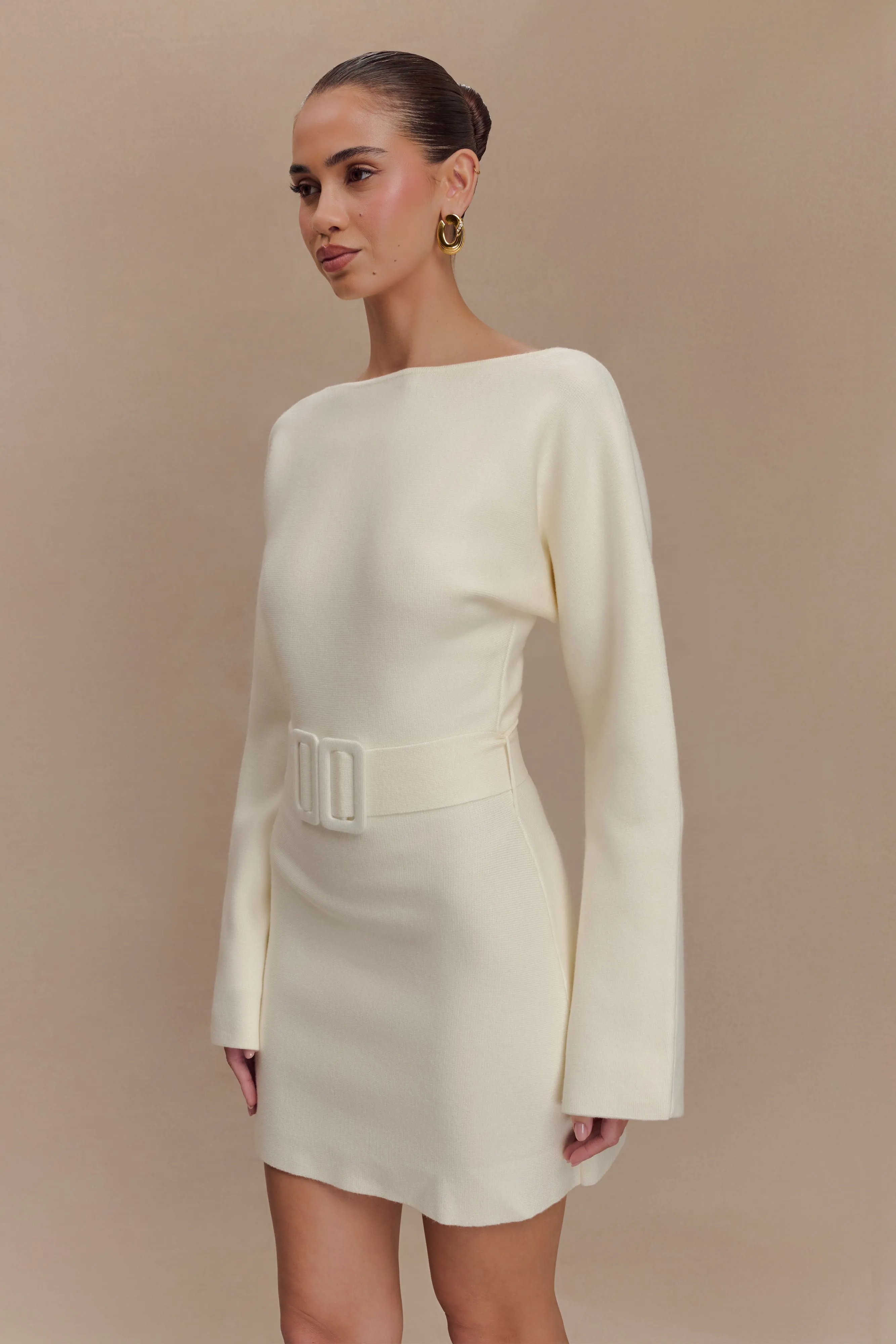 Kassie Belt Tie Knit Mini Dress - Ivory sold by Meshki product image thumbnail 5