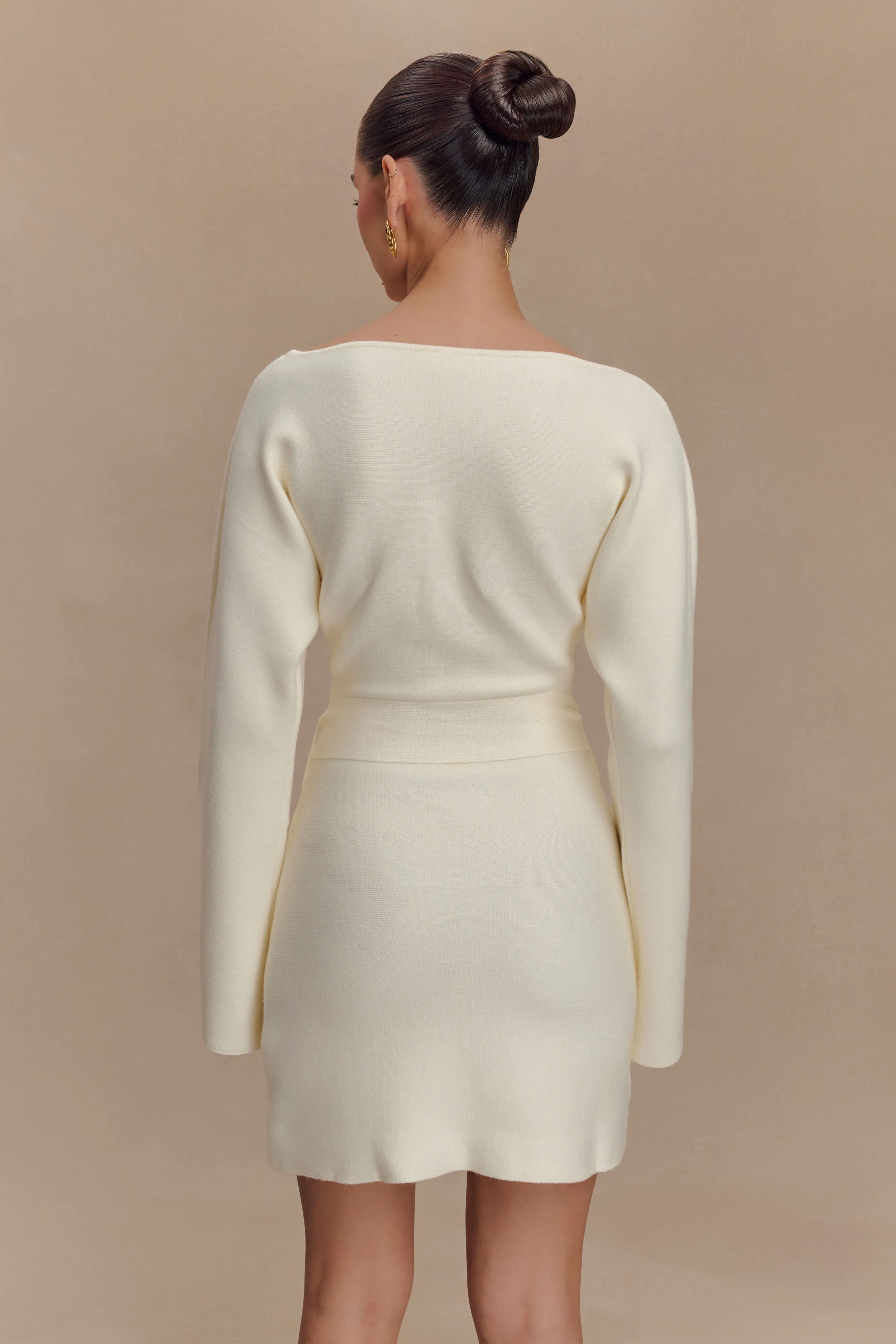 Kassie Belt Tie Knit Mini Dress - Ivory sold by Meshki product image thumbnail 4