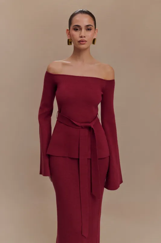 Kyle Off Shoulder Knit Top - Cherry Red sold by Meshki