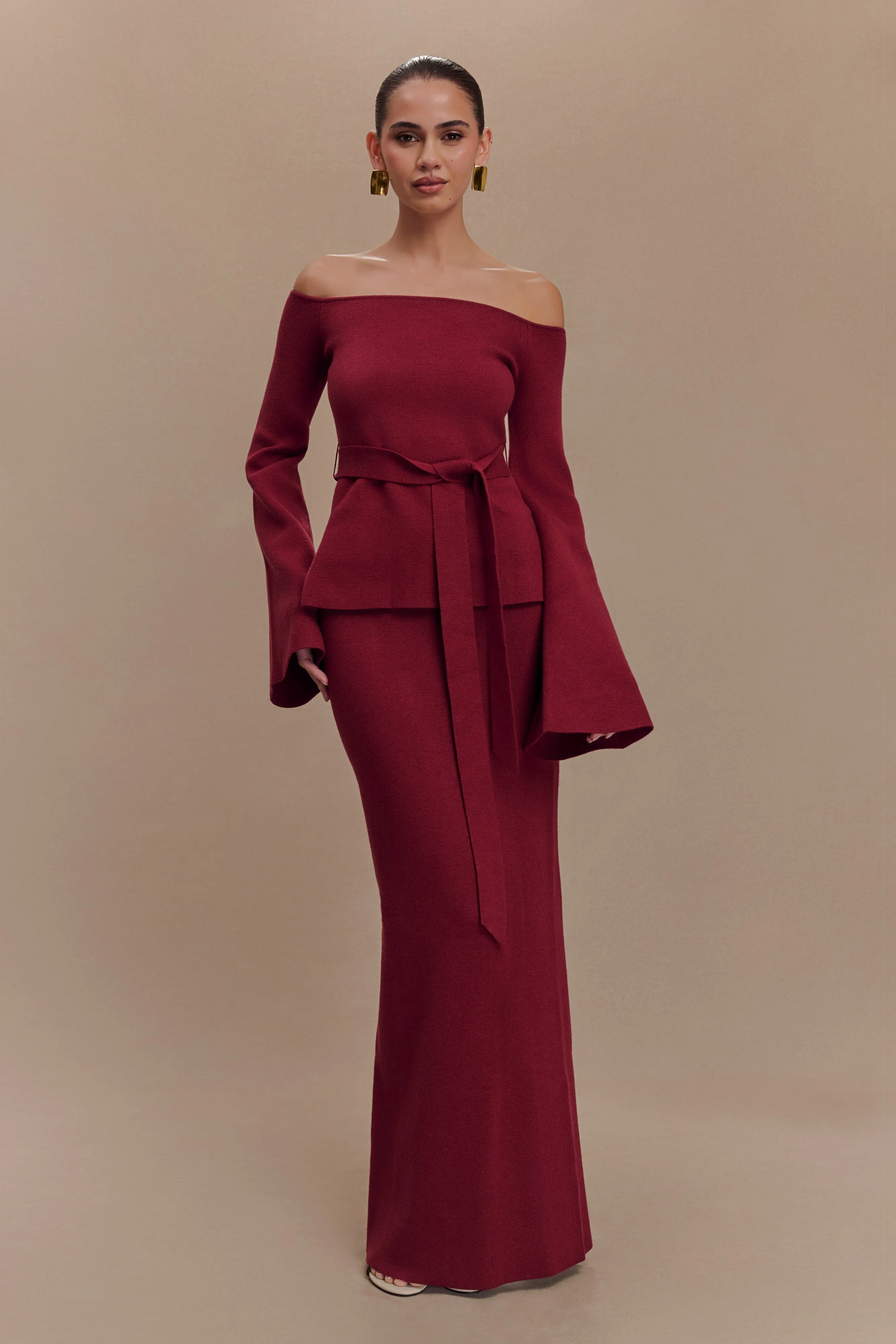 Kyle Knit Maxi Skirt - Cherry Red sold by Meshki product image thumbnail 4