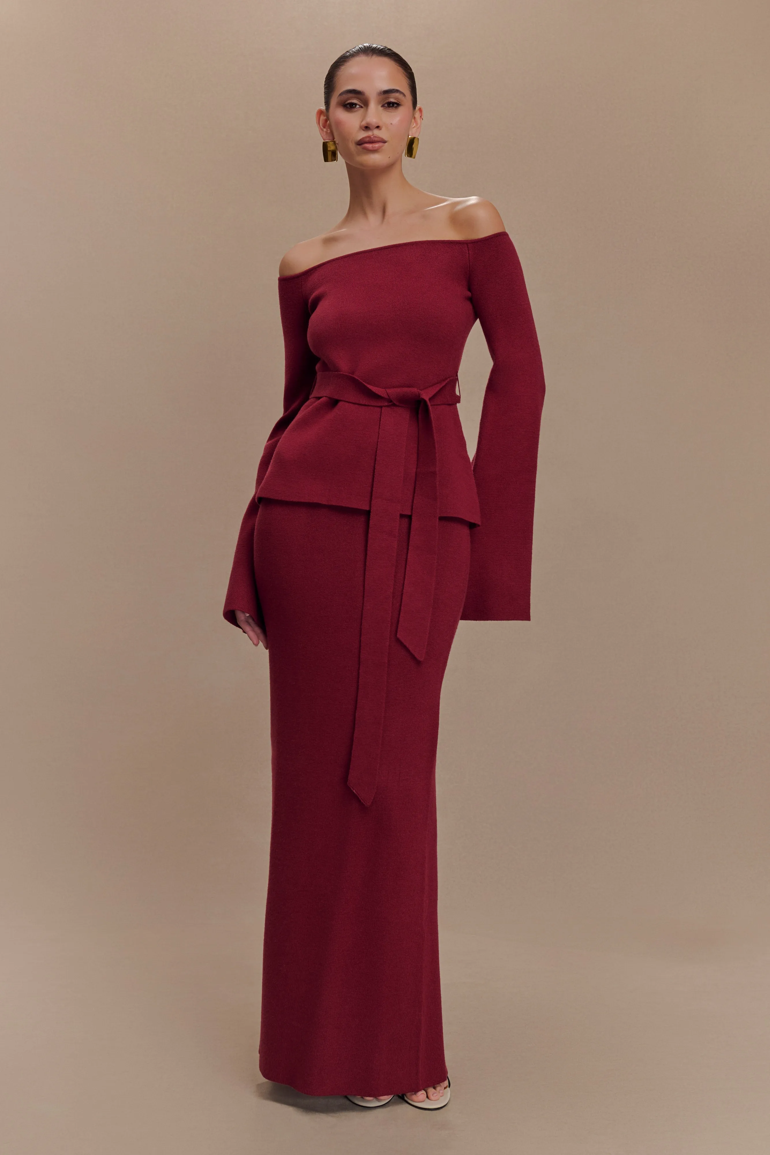 Kyle Knit Maxi Skirt - Cherry Red sold by Meshki product image thumbnail 5