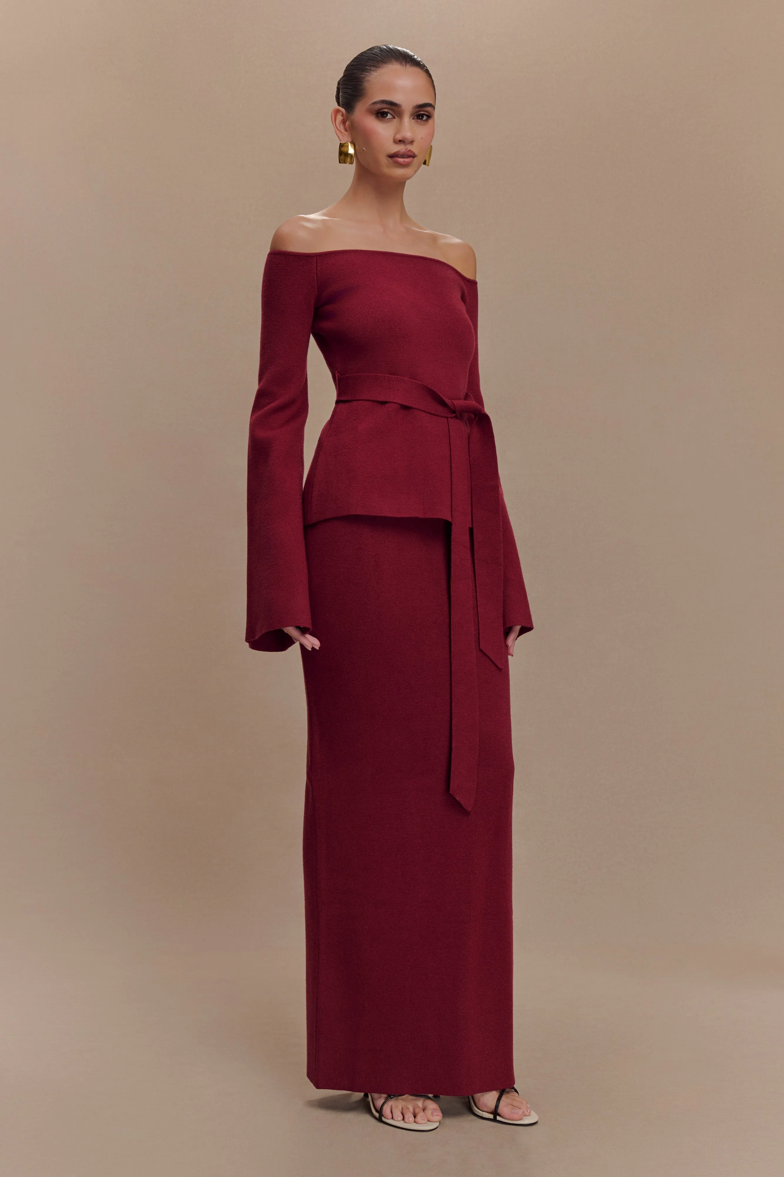 Kyle Knit Maxi Skirt - Cherry Red sold by Meshki product image thumbnail 3