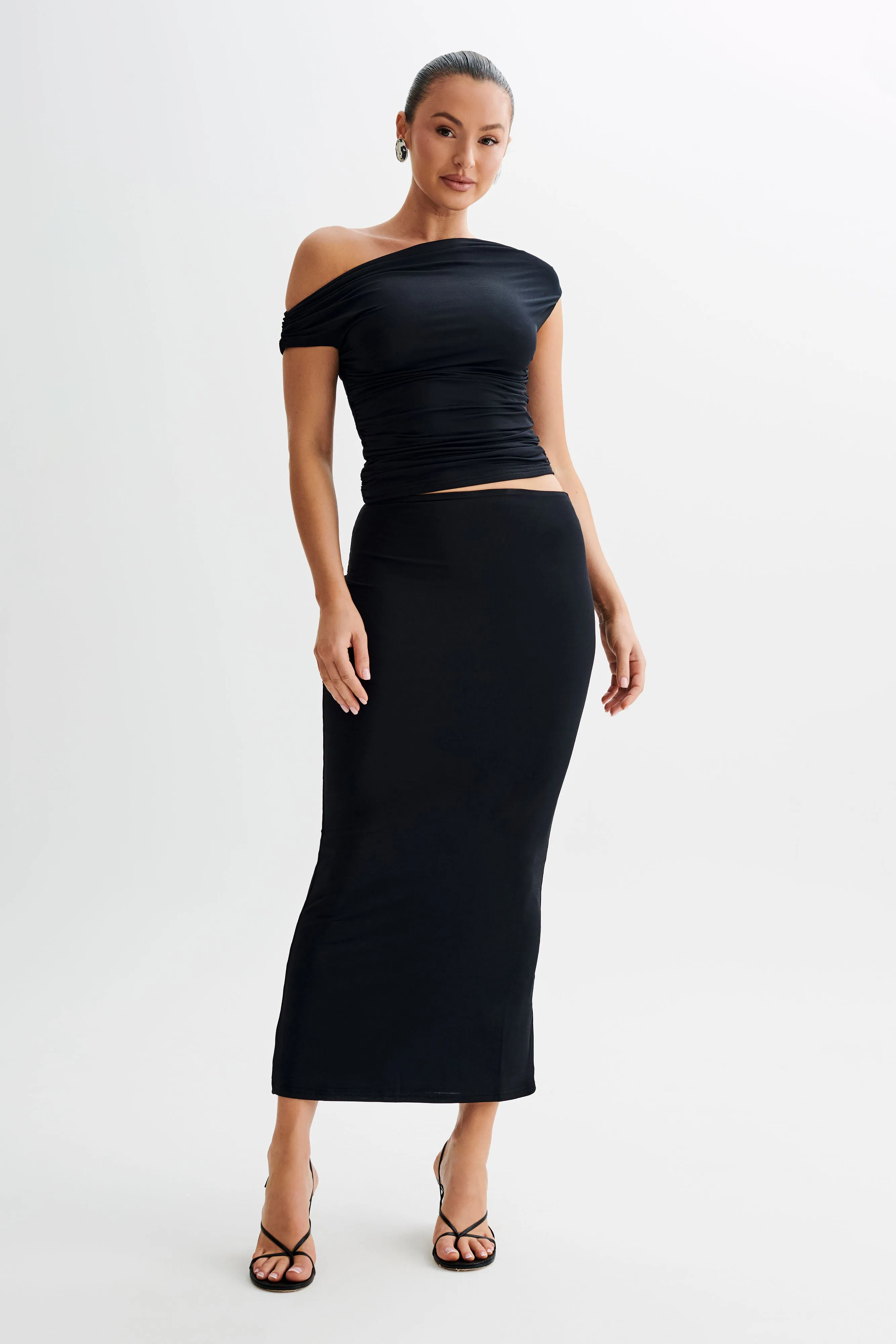 Charlene Slinky Midi Skirt - Black sold by Meshki product image thumbnail 3