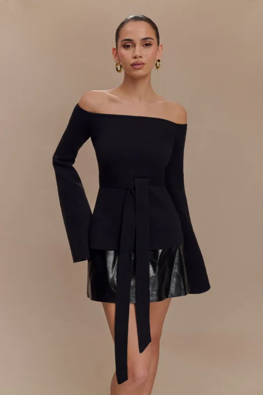 Kyle Off Shoulder Knit Top - Black sold by Meshki