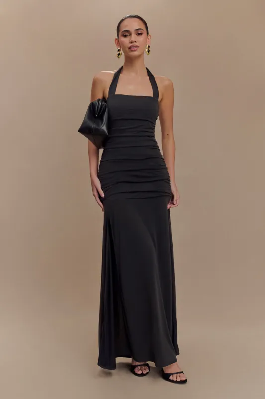 Bentley Peached Jersey Halter Maxi Dress - Black sold by Meshki