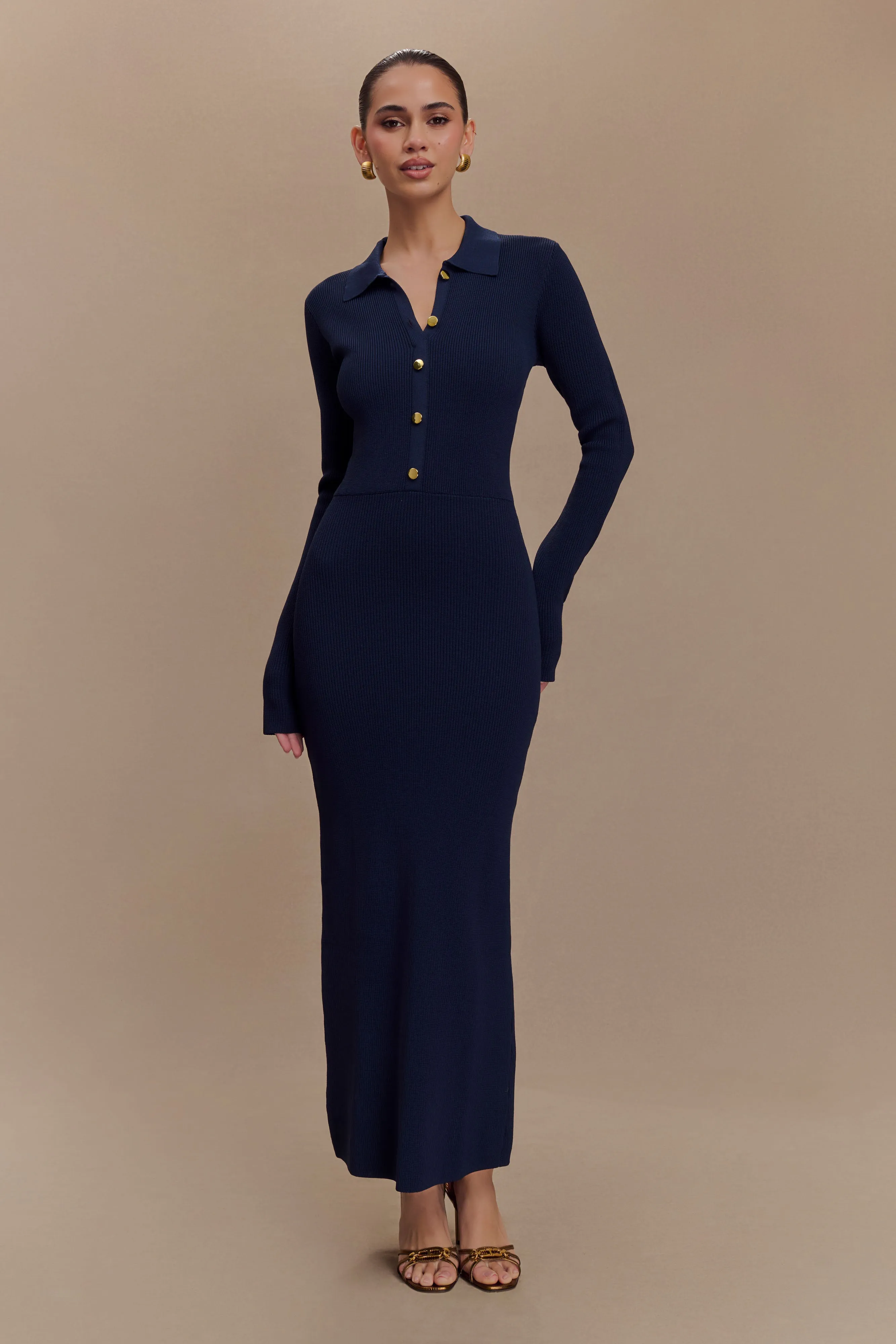 Abbey Buttoned Knit Midi Dress - Navy sold by Meshki product image thumbnail 5