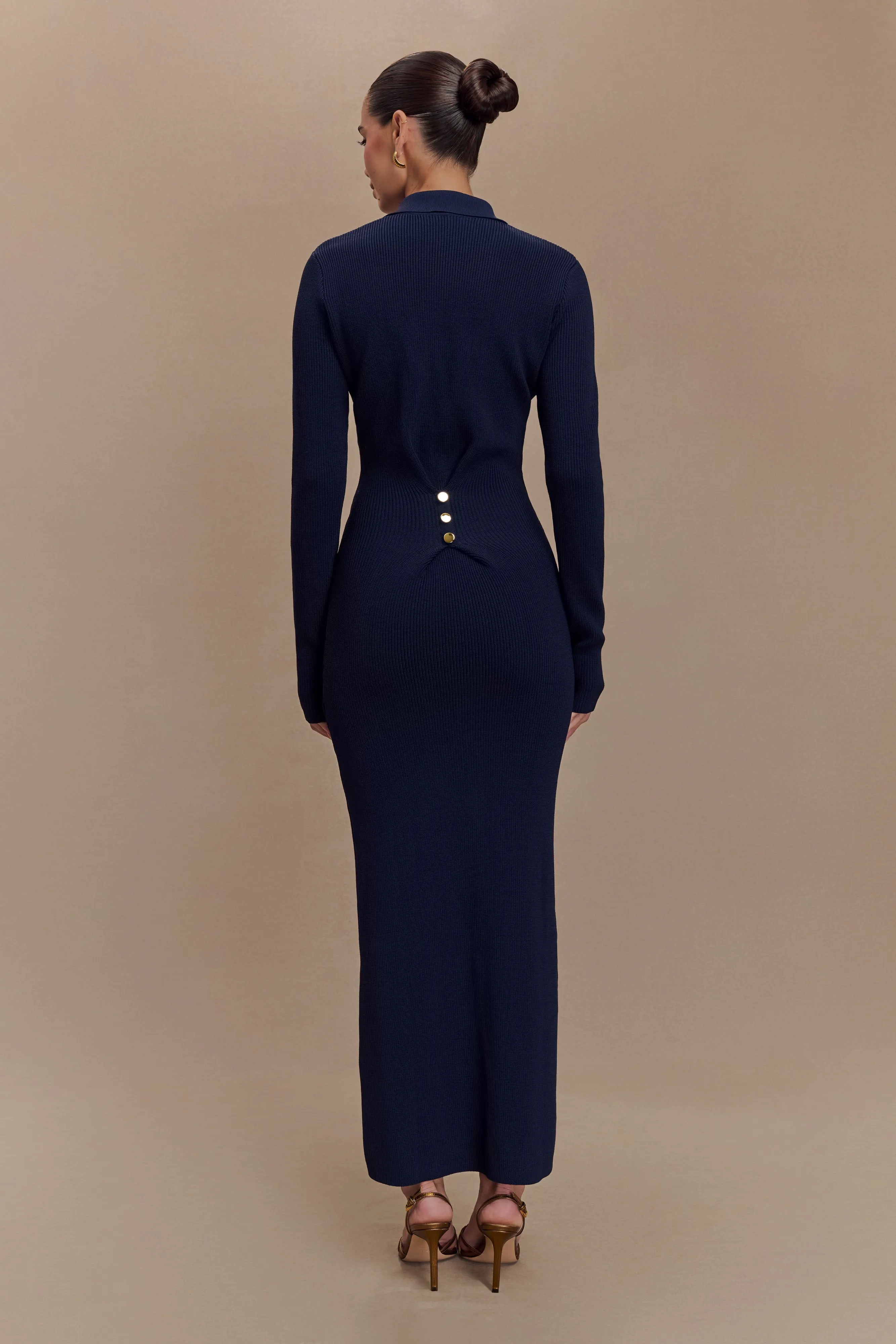 Abbey Buttoned Knit Midi Dress - Navy sold by Meshki product image thumbnail 2