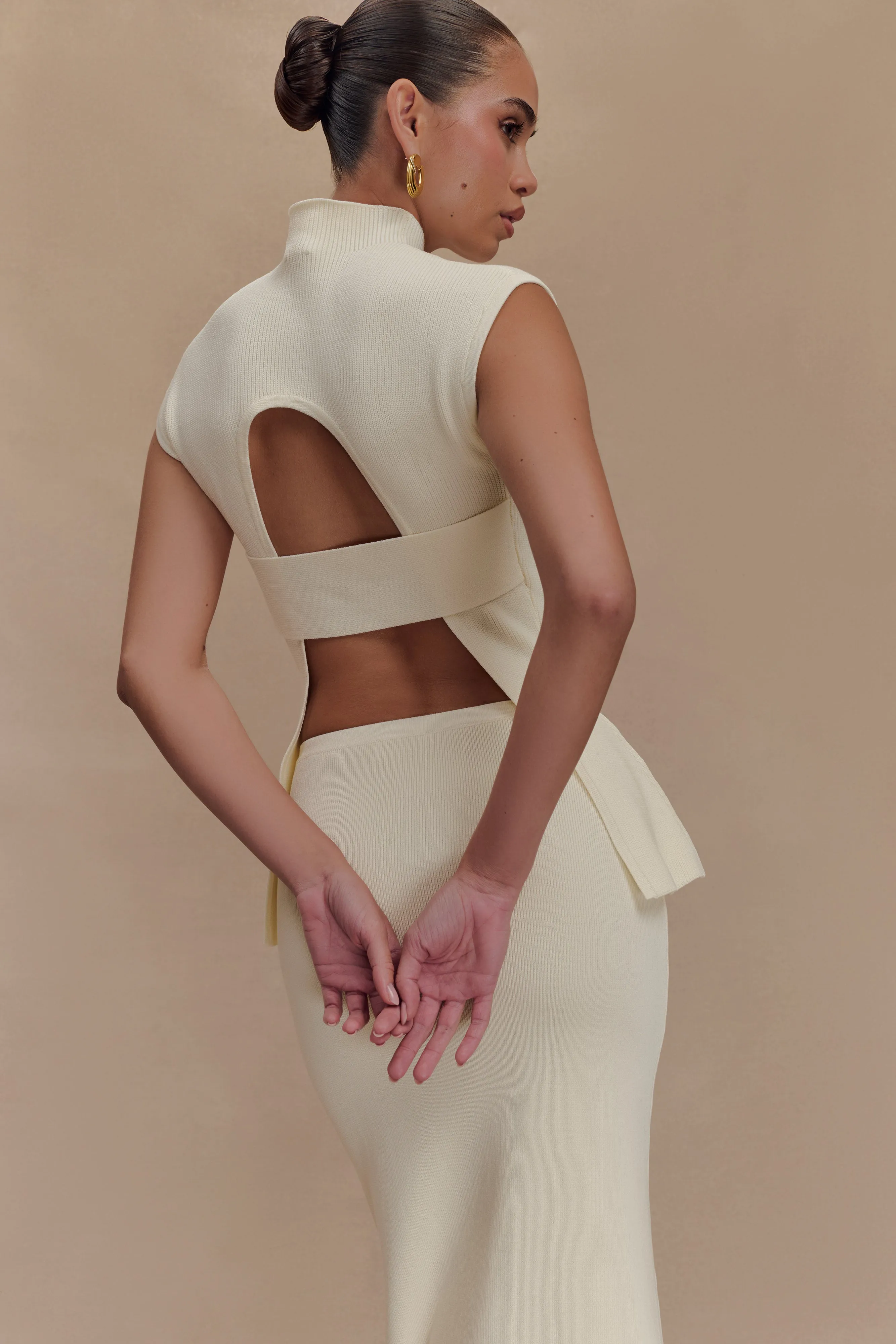 Maxine Knit Open Back Top - Ivory sold by Meshki