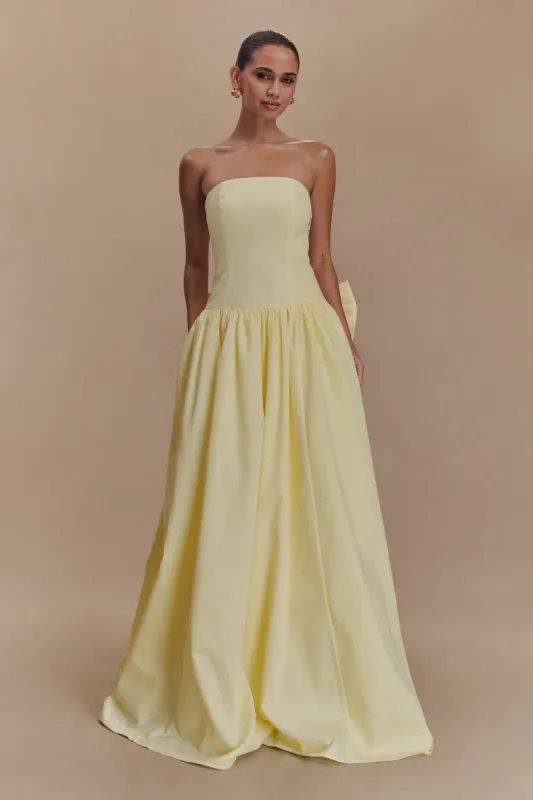 Frances Strapless Bow Maxi Dress - Lemon sold by Meshki
