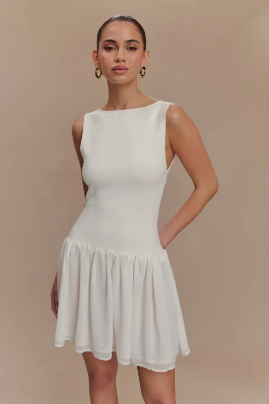 Ashleigh Knit And Chiffon Mini Dress - Ivory sold by Meshki