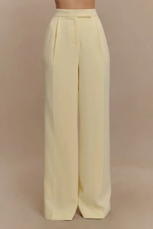 Faith Suiting Wide Leg Pant - Lemon Cream sold by Meshki