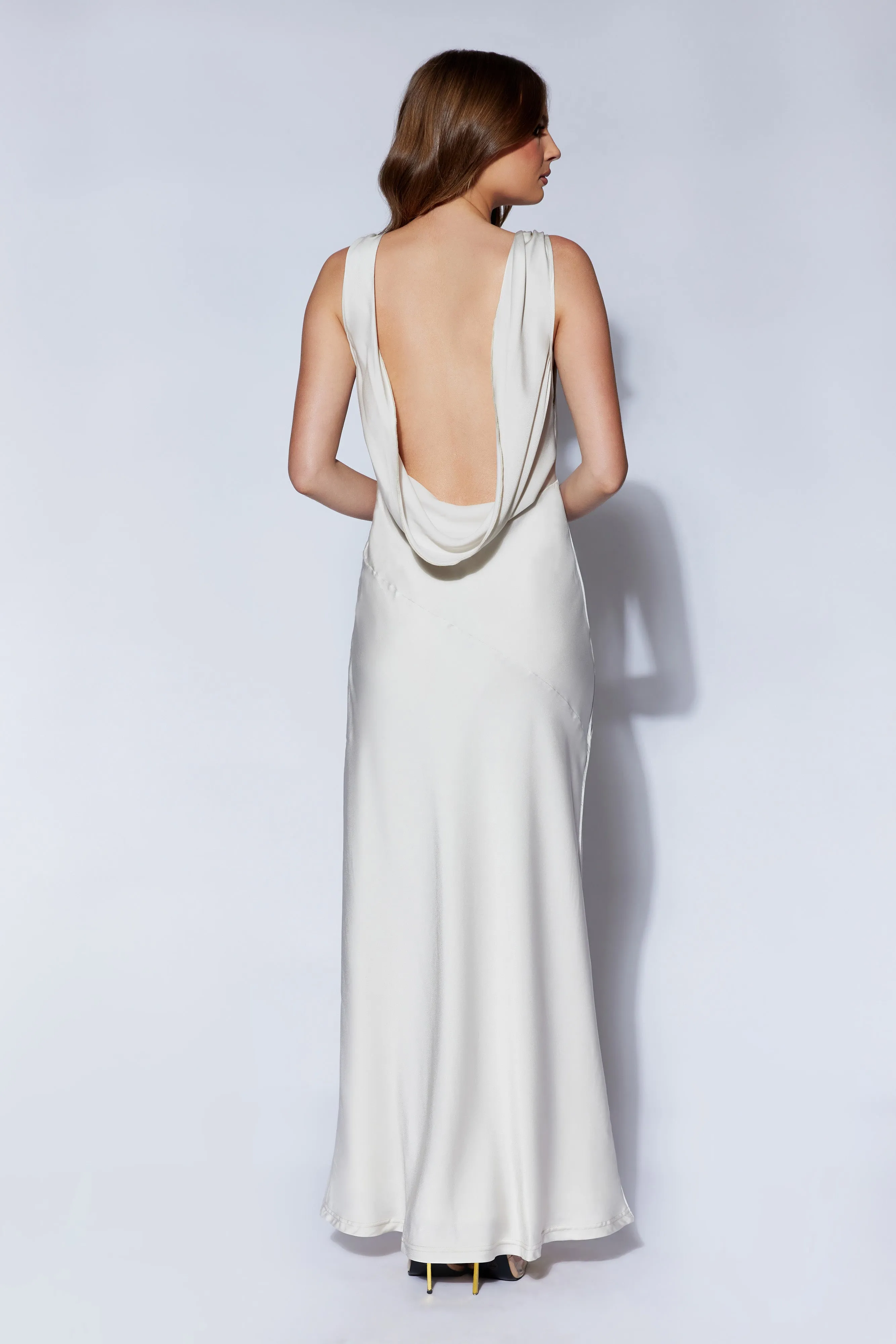 Nadia Maxi Satin Dress With Back Cowl - Silver sold by Meshki product image thumbnail 3