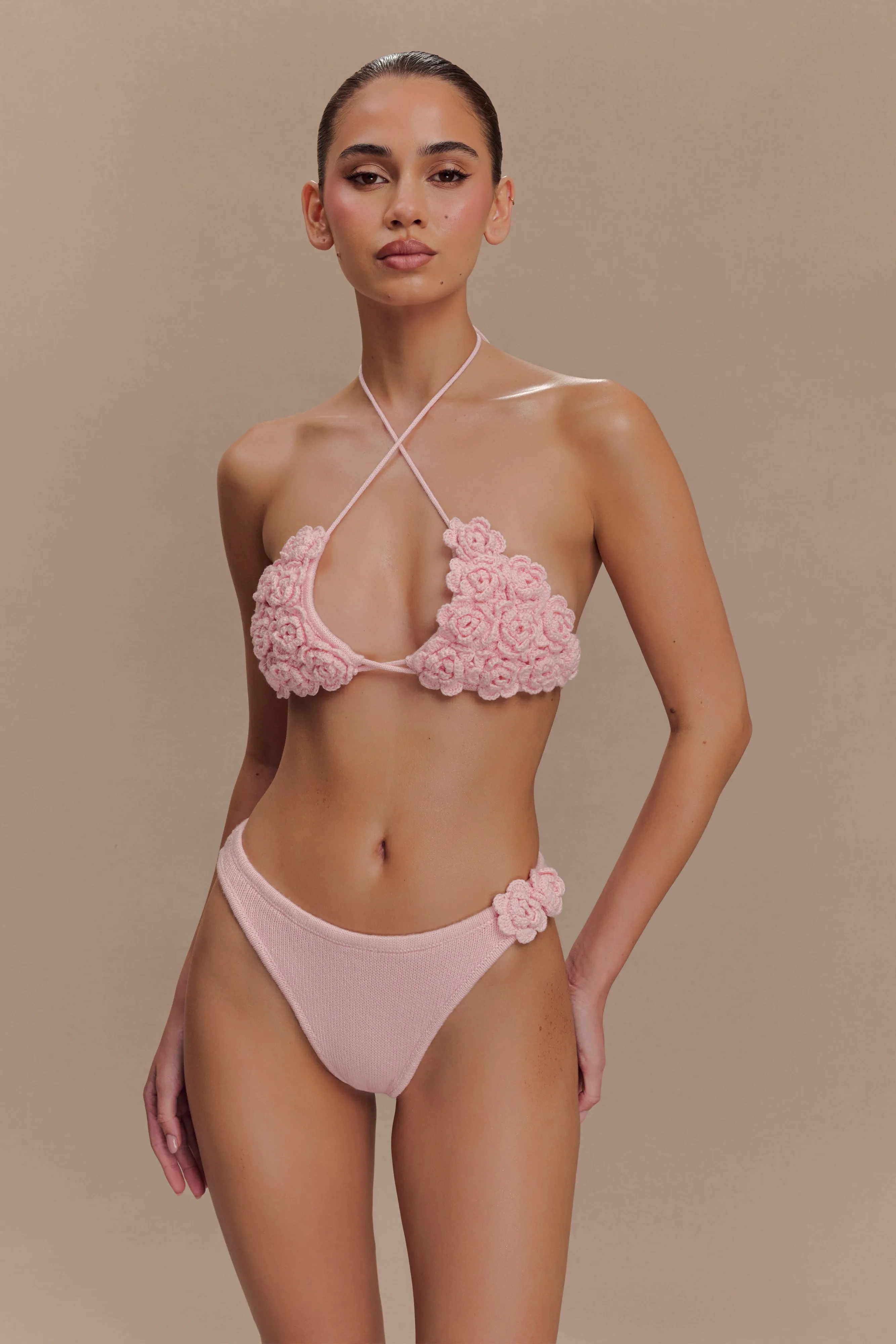 Aesha Floral Crochet Bikini Top - Pale Pink sold by Meshki product image thumbnail 2