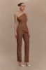 Dora Linen One Shoulder Top - Cacao Brown sold by Meshki