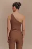 Dora Linen One Shoulder Top - Cacao Brown sold by Meshki