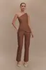 Dora Linen One Shoulder Top - Cacao Brown sold by Meshki
