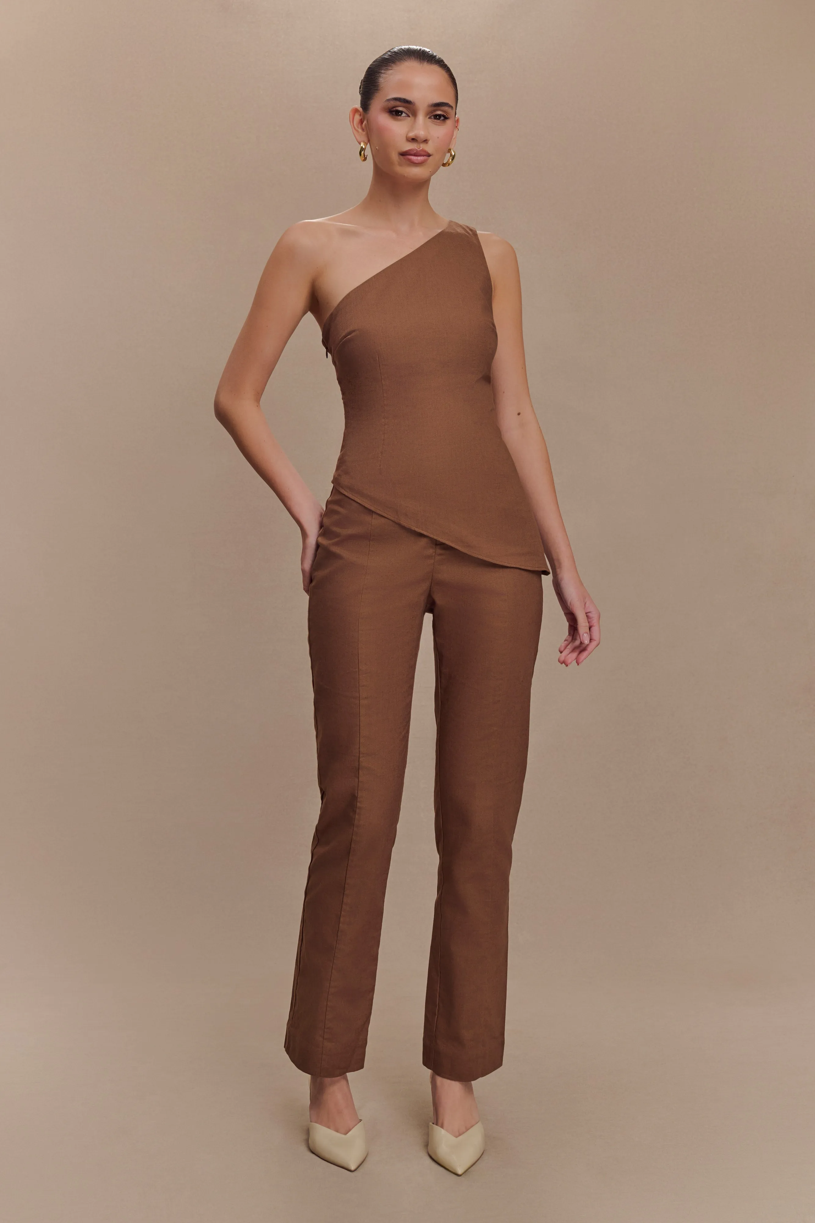 Dora Linen One Shoulder Top - Cacao Brown sold by Meshki product image thumbnail 5