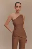 Dora Linen One Shoulder Top - Cacao Brown sold by Meshki