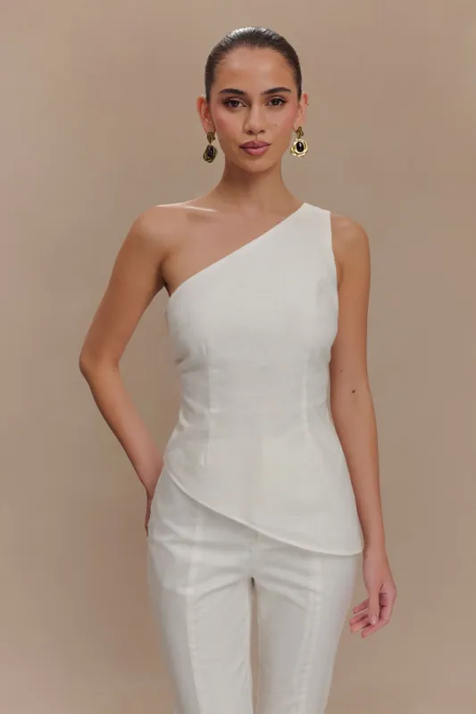 Dora Linen One Shoulder Top - Ivory sold by Meshki