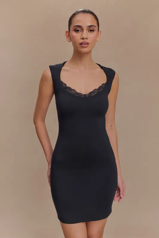 Tatianna Lace Trim Modal Mini Dress - Black sold by Meshki
