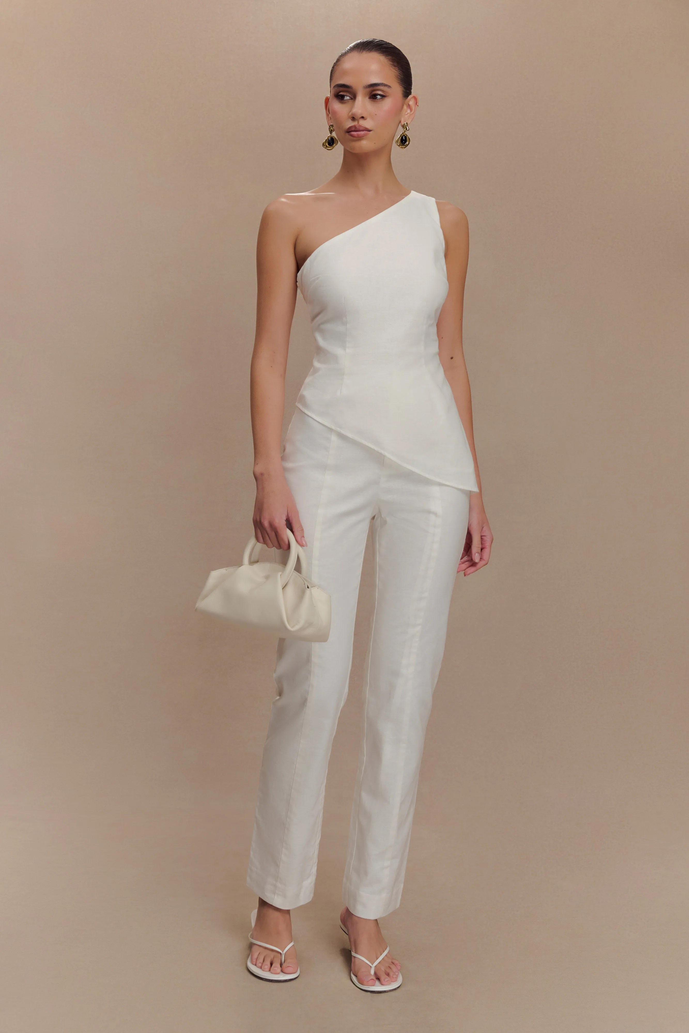 Dora Linen Straight Leg Pant - Ivory sold by Meshki product image thumbnail 5