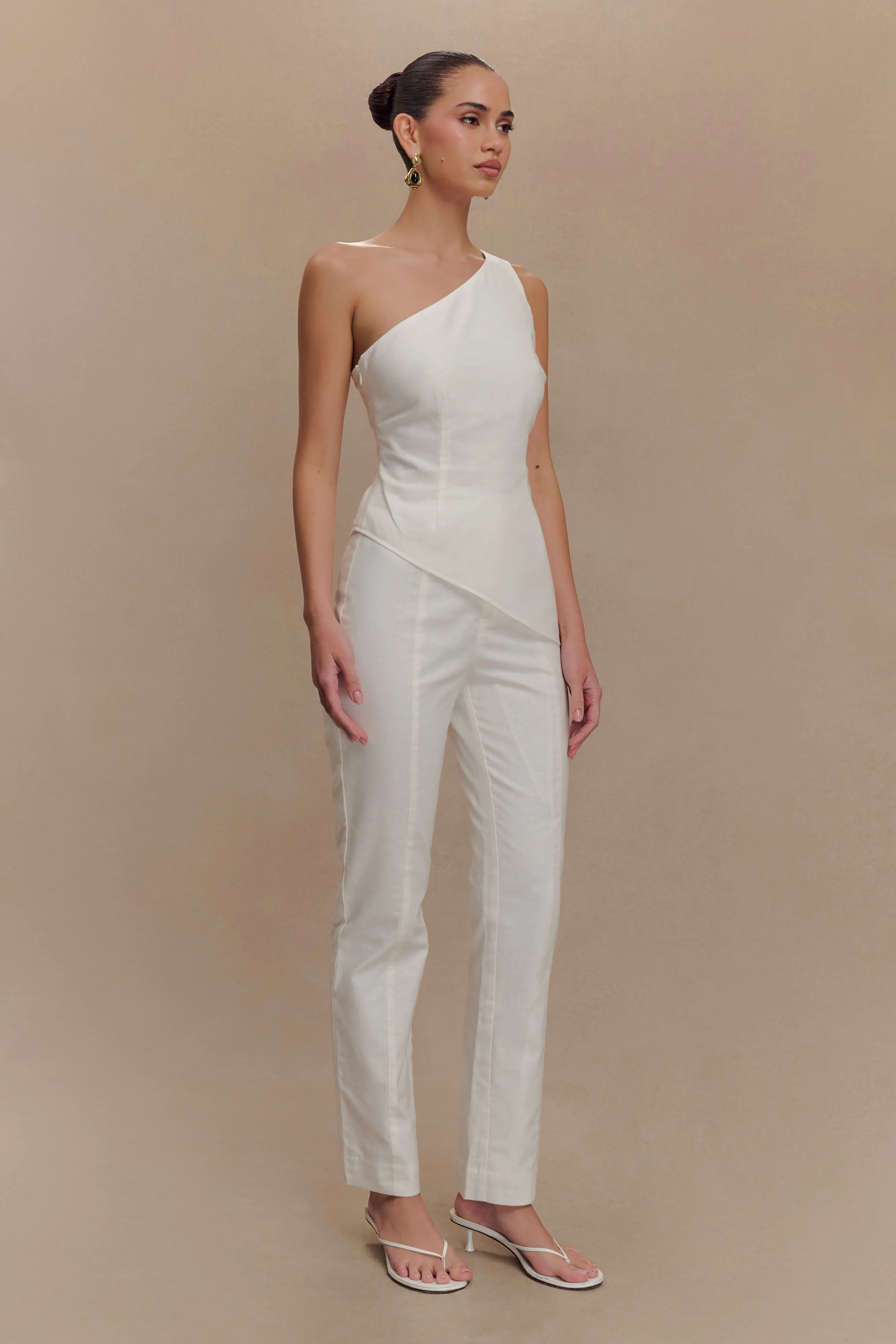 Dora Linen Straight Leg Pant - Ivory sold by Meshki product image thumbnail 3