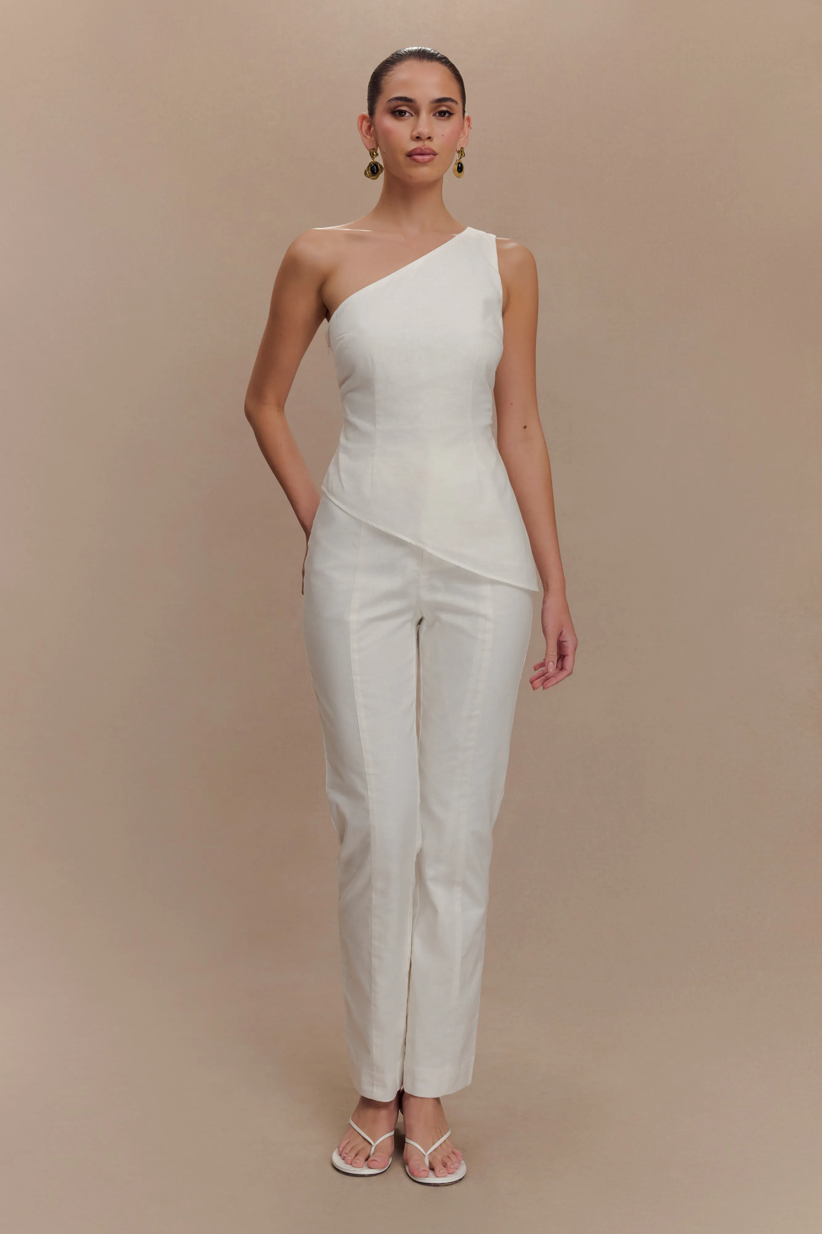Dora Linen Straight Leg Pant - Ivory sold by Meshki product image thumbnail 4