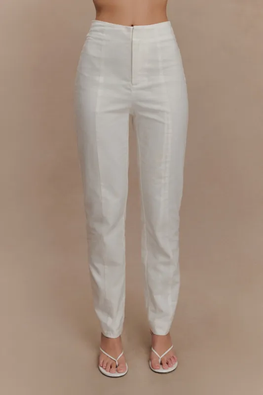 Dora Linen Straight Leg Pant - Ivory sold by Meshki