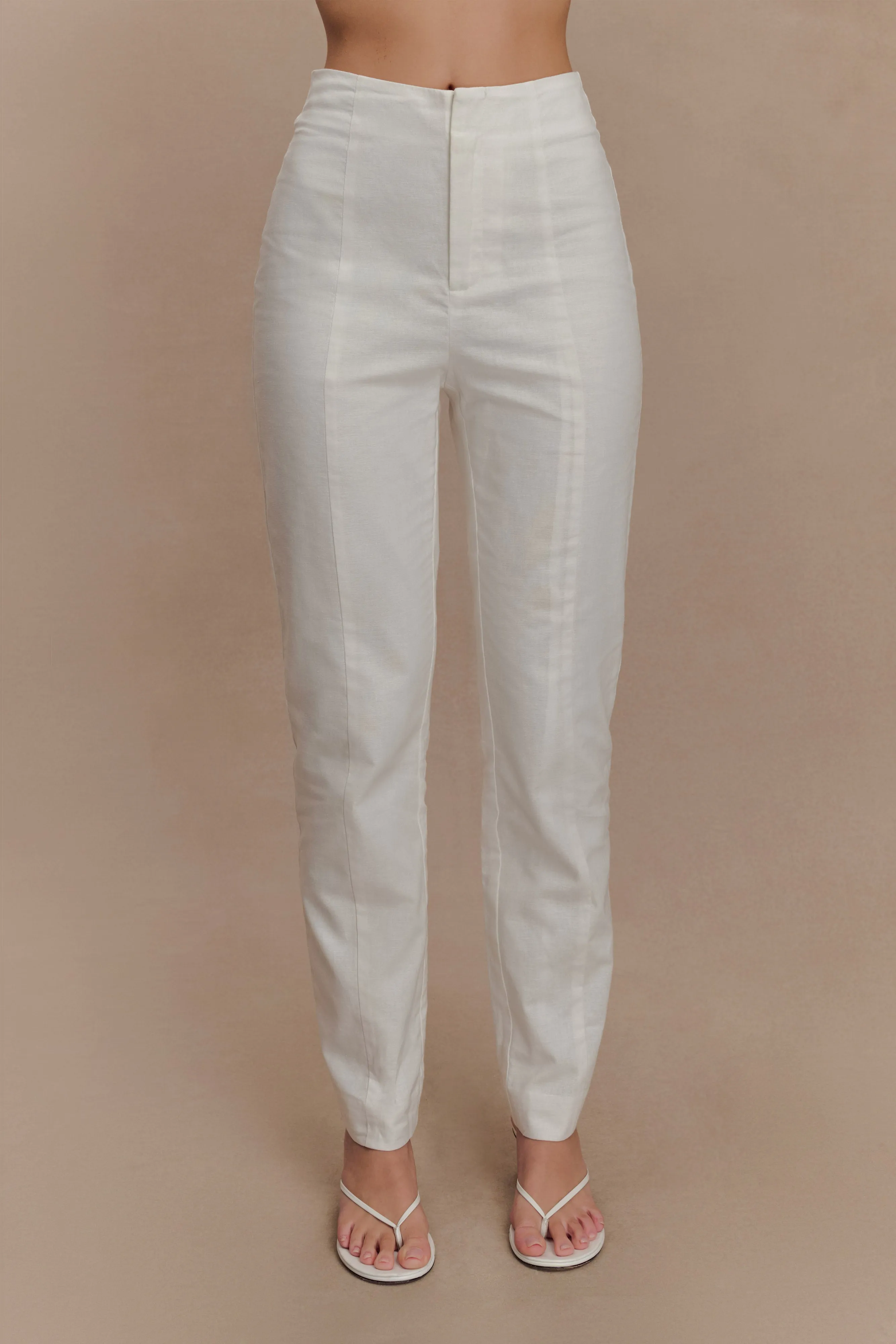 Dora Linen Straight Leg Pant - Ivory sold by Meshki