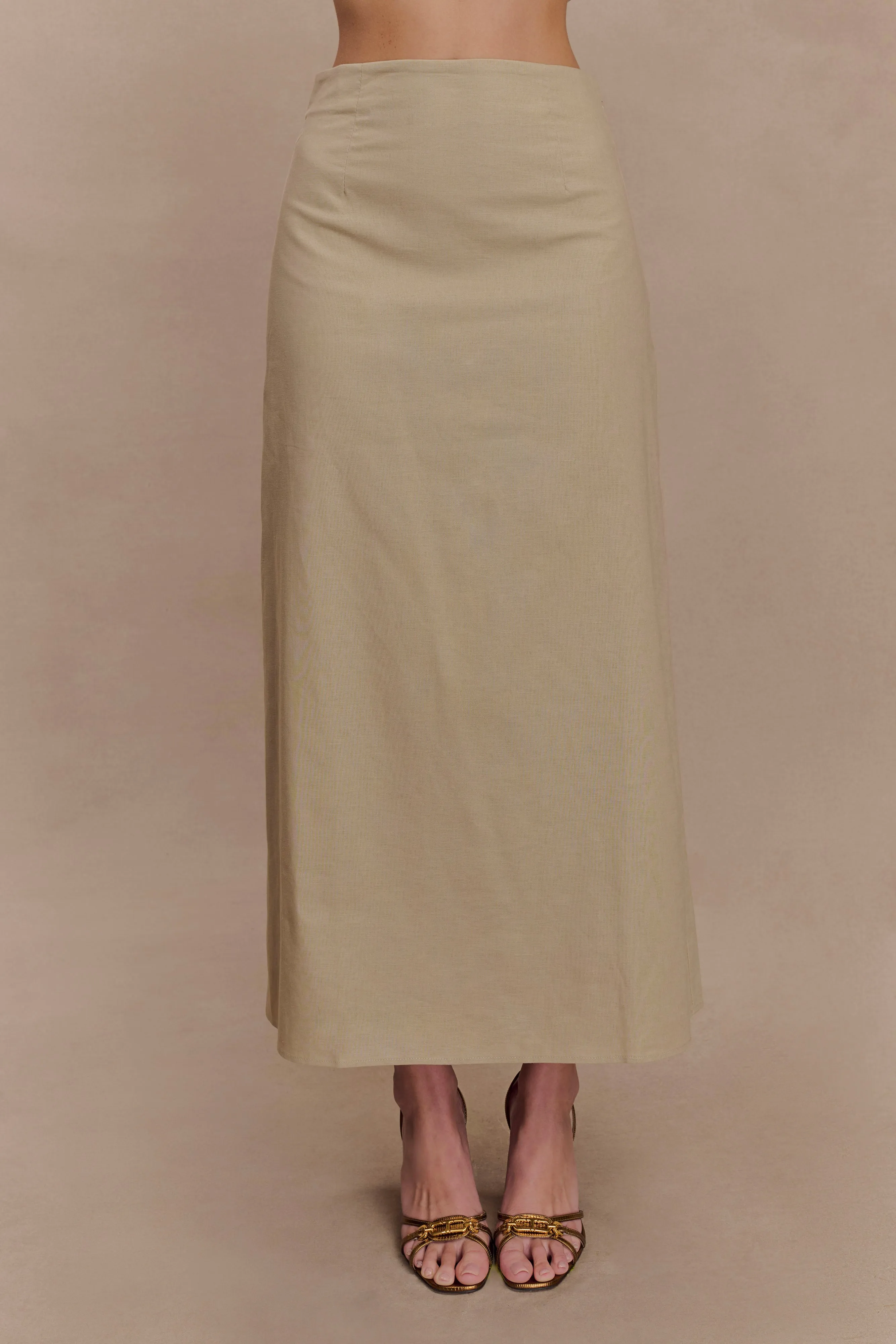 Dora Linen Midi Skirt - Natural sold by Meshki