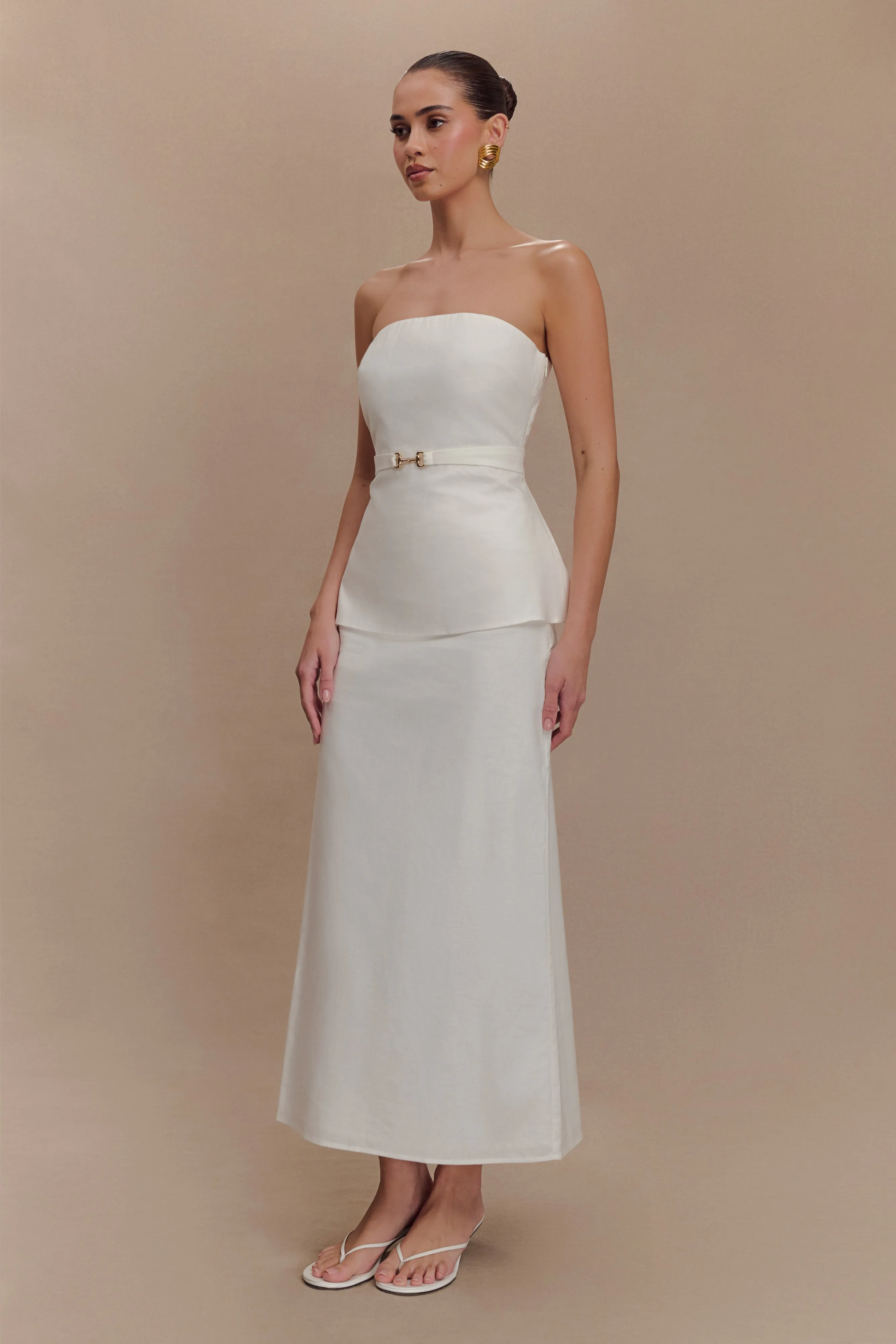 Dora Linen Midi Skirt - Ivory sold by Meshki product image thumbnail 4