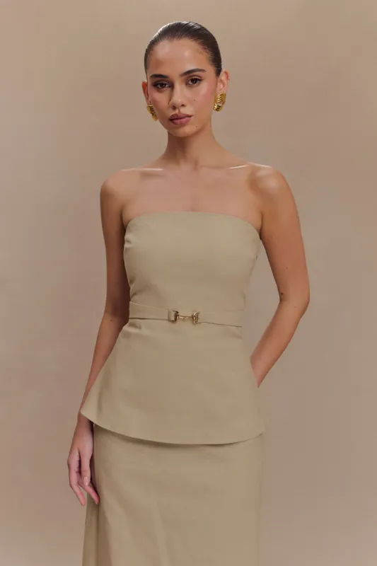 Dora Strapless Linen Top - Natural sold by Meshki