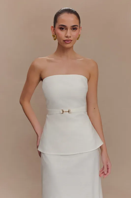 Dora Strapless Linen Top - Ivory sold by Meshki