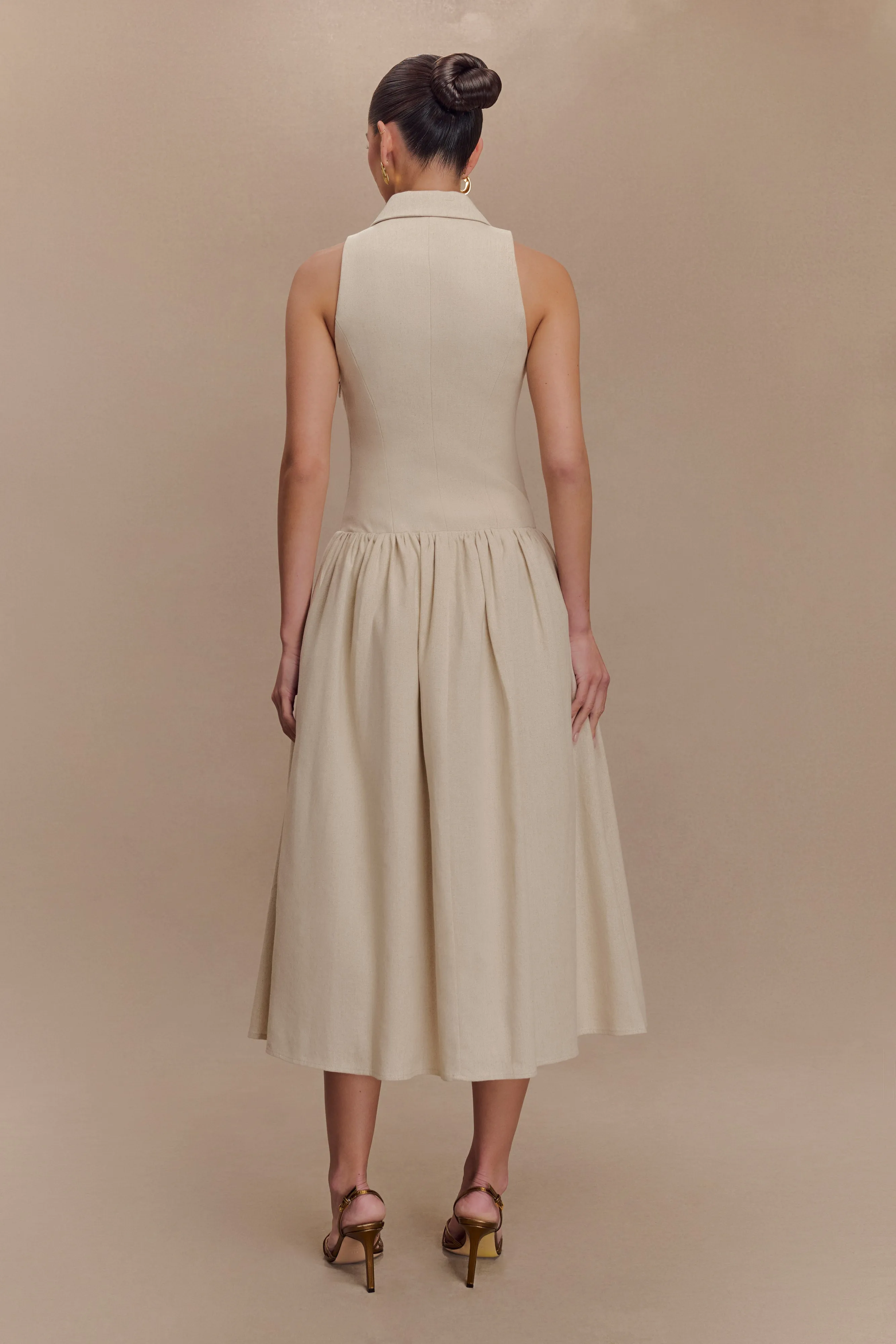Valery Linen Midi Collar Dress - Natural sold by Meshki product image thumbnail 3