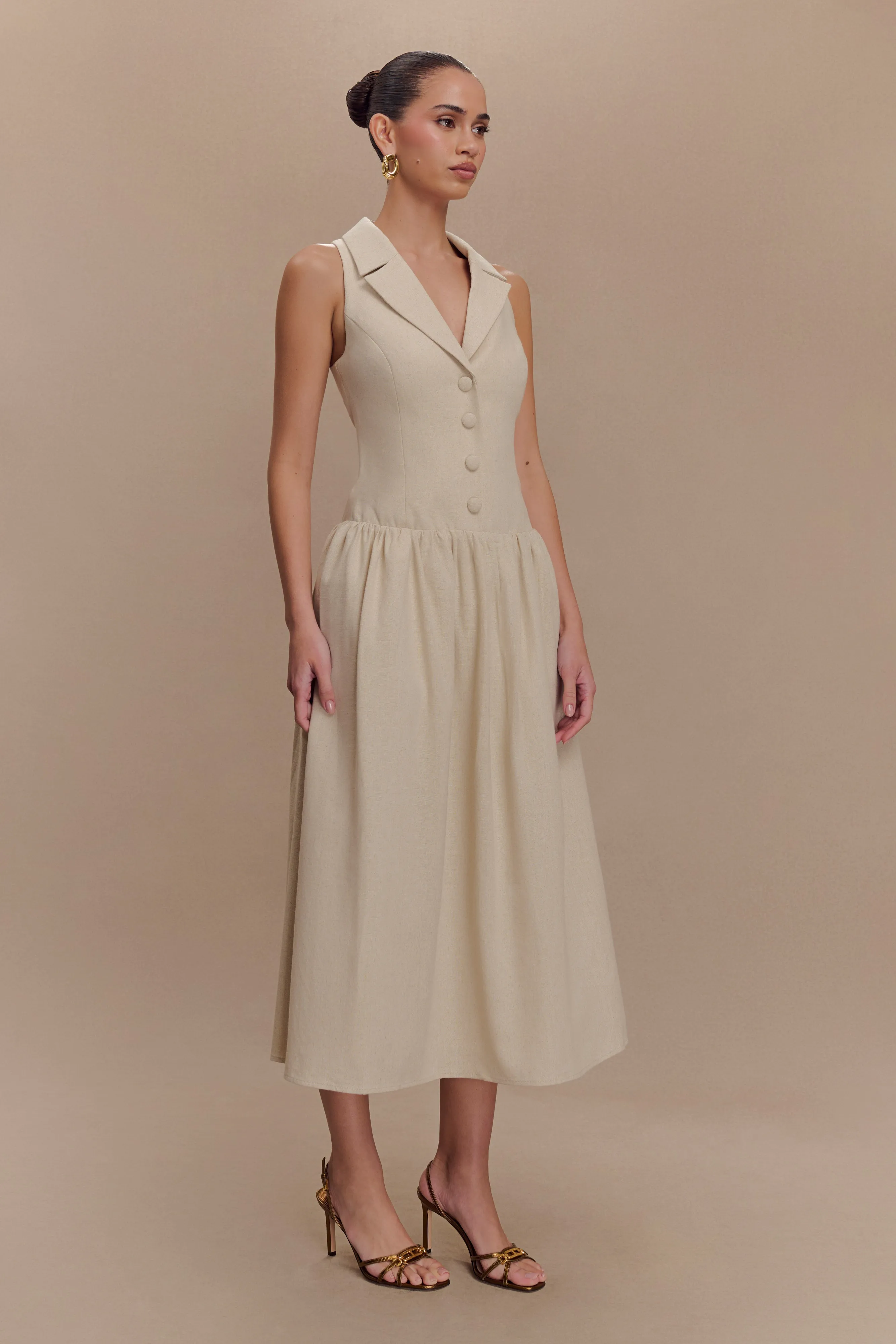 Valery Linen Midi Collar Dress - Natural sold by Meshki product image thumbnail 5