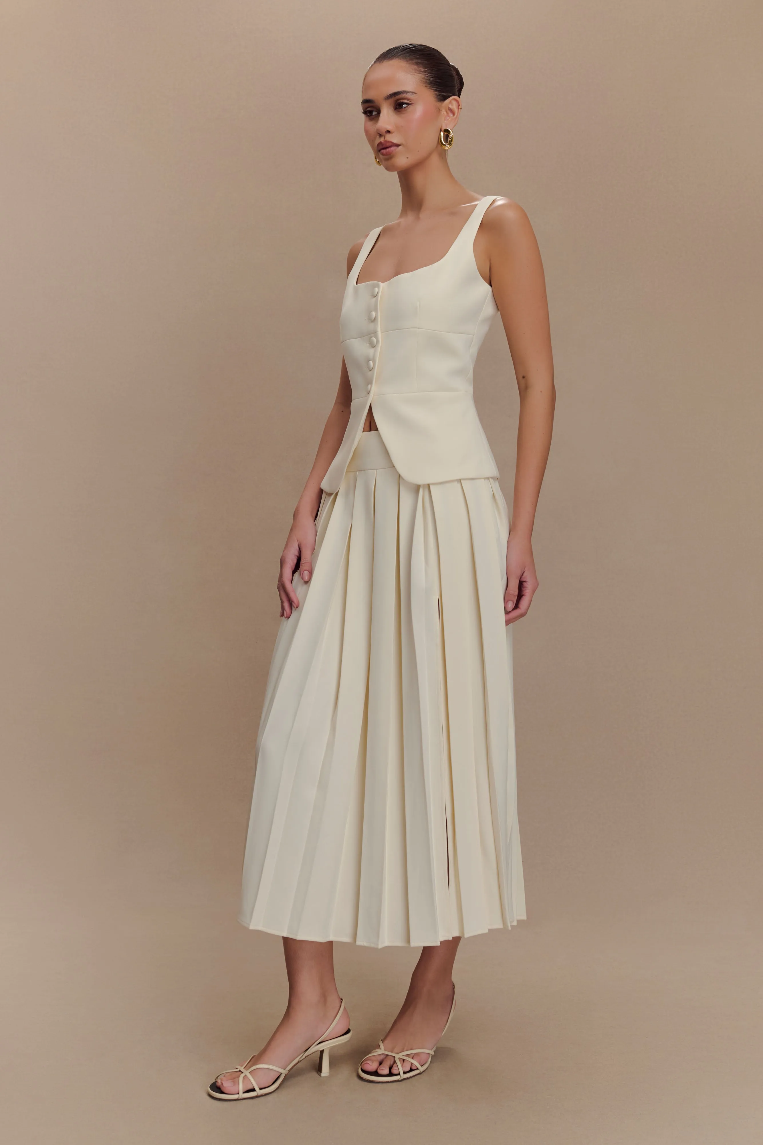 Sunny Pleated Midi Skirt - Ivory sold by Meshki product image thumbnail 3