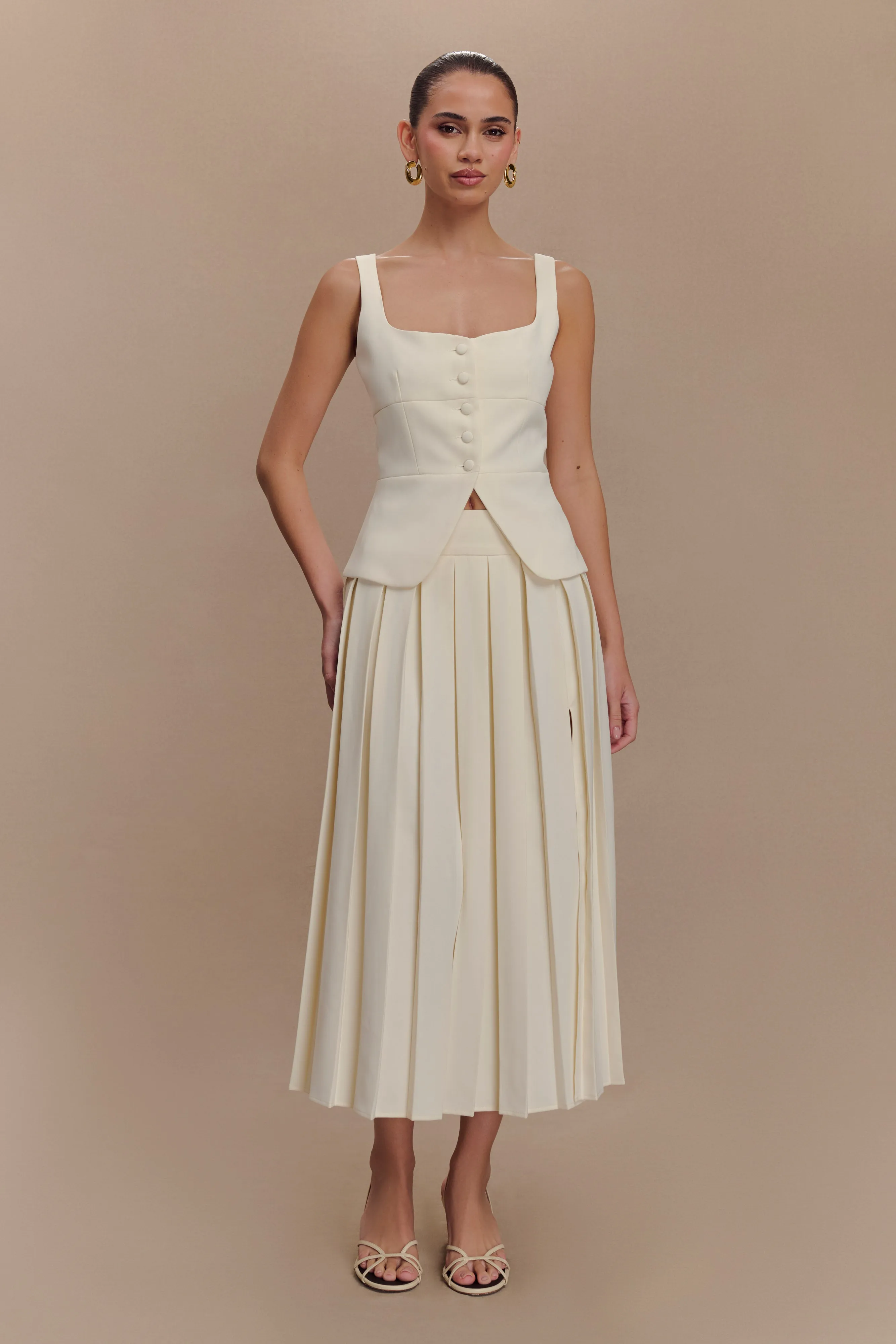Sunny Pleated Midi Skirt - Ivory sold by Meshki product image thumbnail 2